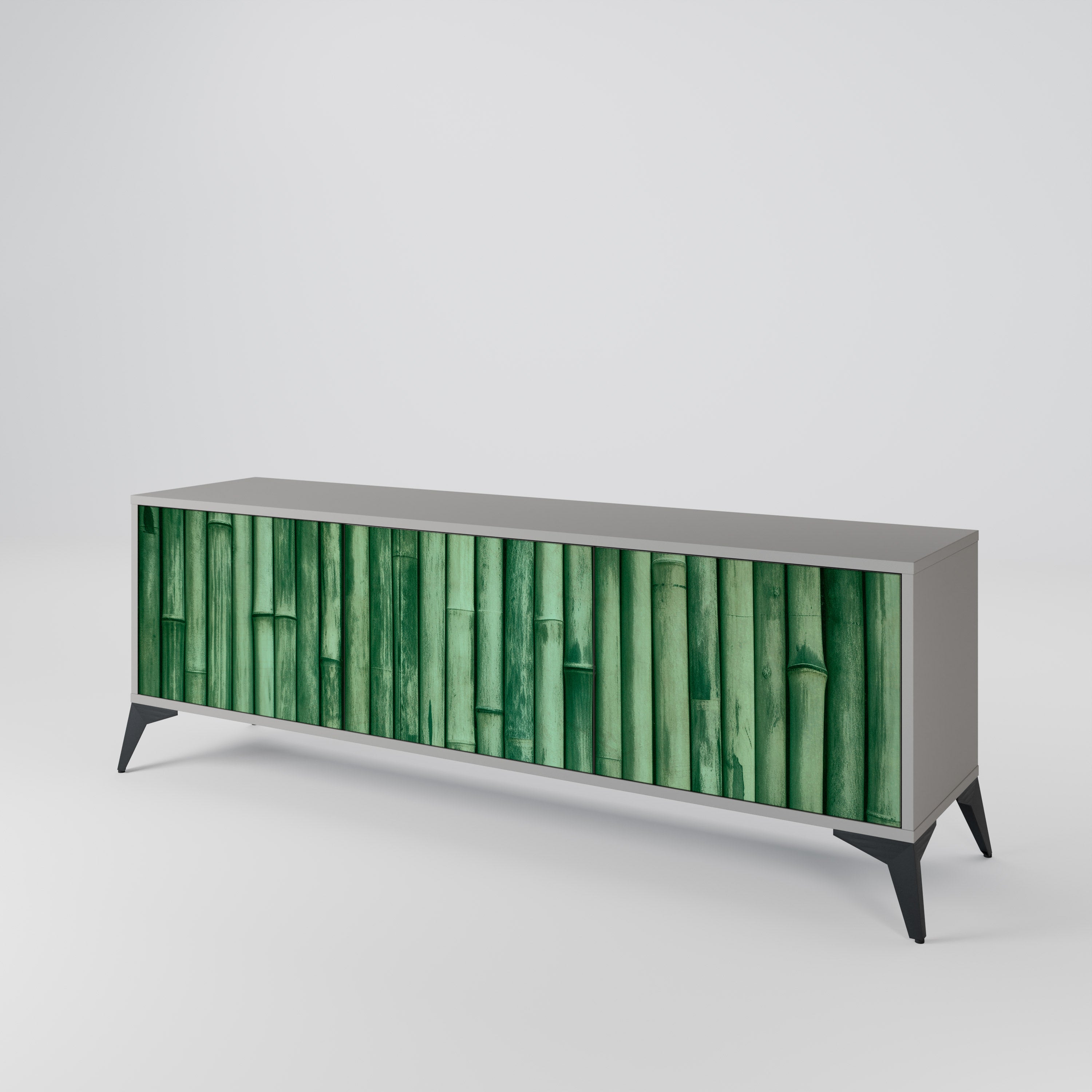 NATURAL GREEN 3-Door TV Stand in Grey Finish