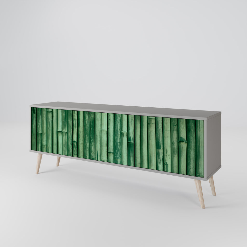 NATURAL GREEN 3-Door TV Stand in Grey Finish