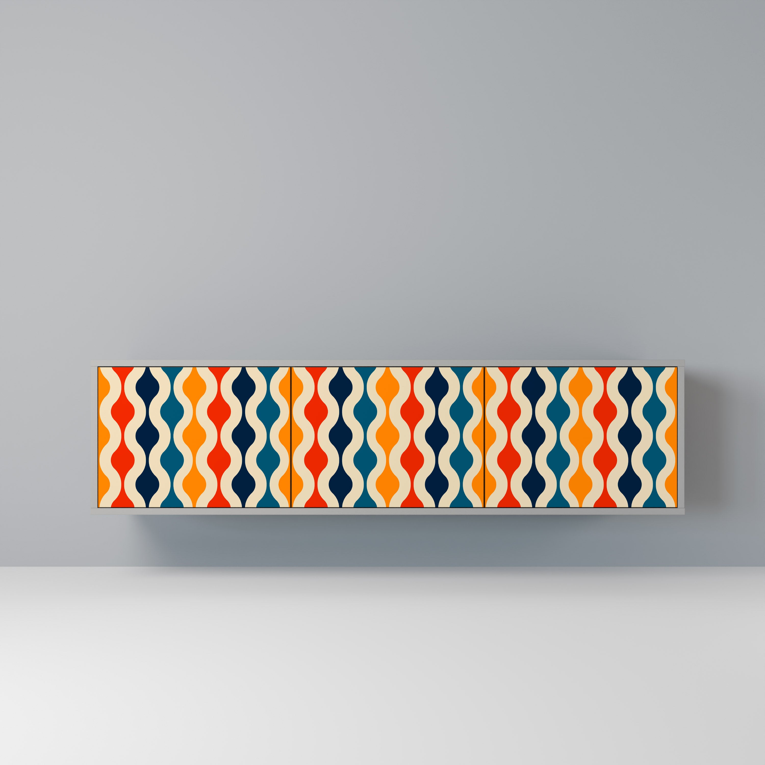 COLORFUL NOSTALGIA 3-Door TV Stand in Grey Finish