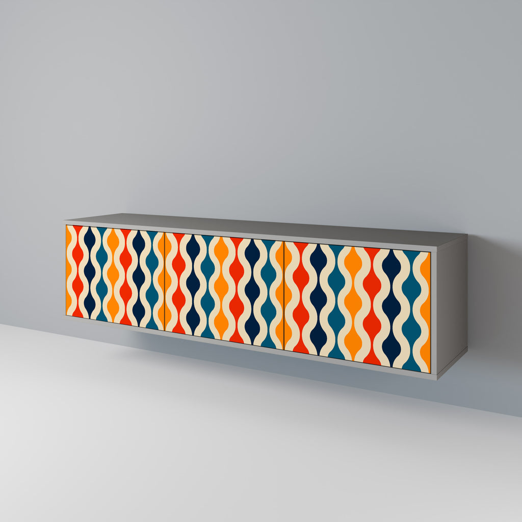 Mueble de TV de 3 puertas con acabado gris y NOSTALGIA COLORIDA