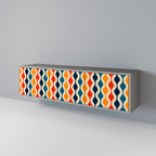 Mueble de TV de 3 puertas con acabado gris y NOSTALGIA COLORIDA