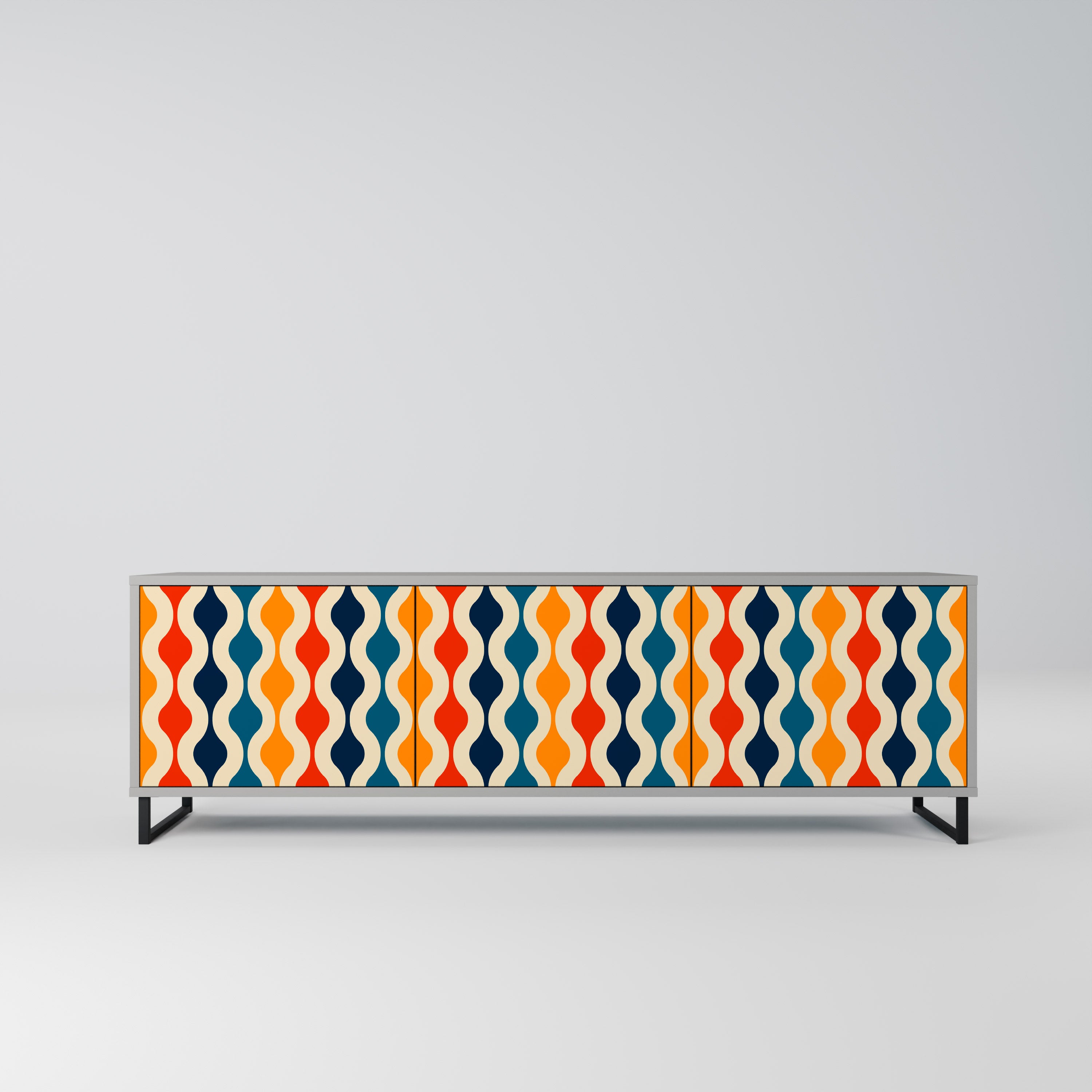 COLORFUL NOSTALGIA 3-Door TV Stand in Grey Finish