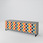 Mueble de TV de 3 puertas con acabado gris y NOSTALGIA COLORIDA