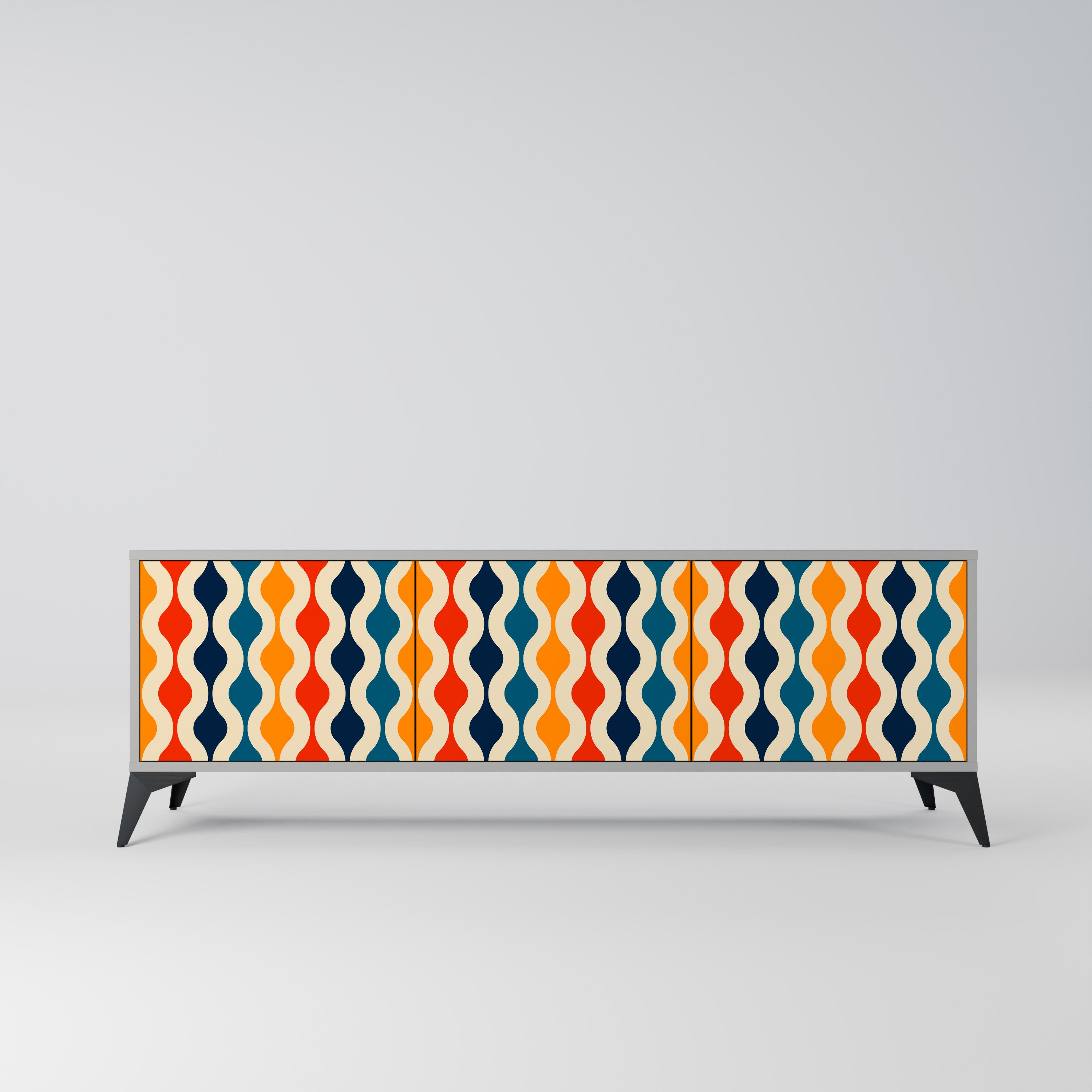 COLORFUL NOSTALGIA 3-Door TV Stand in Grey Finish