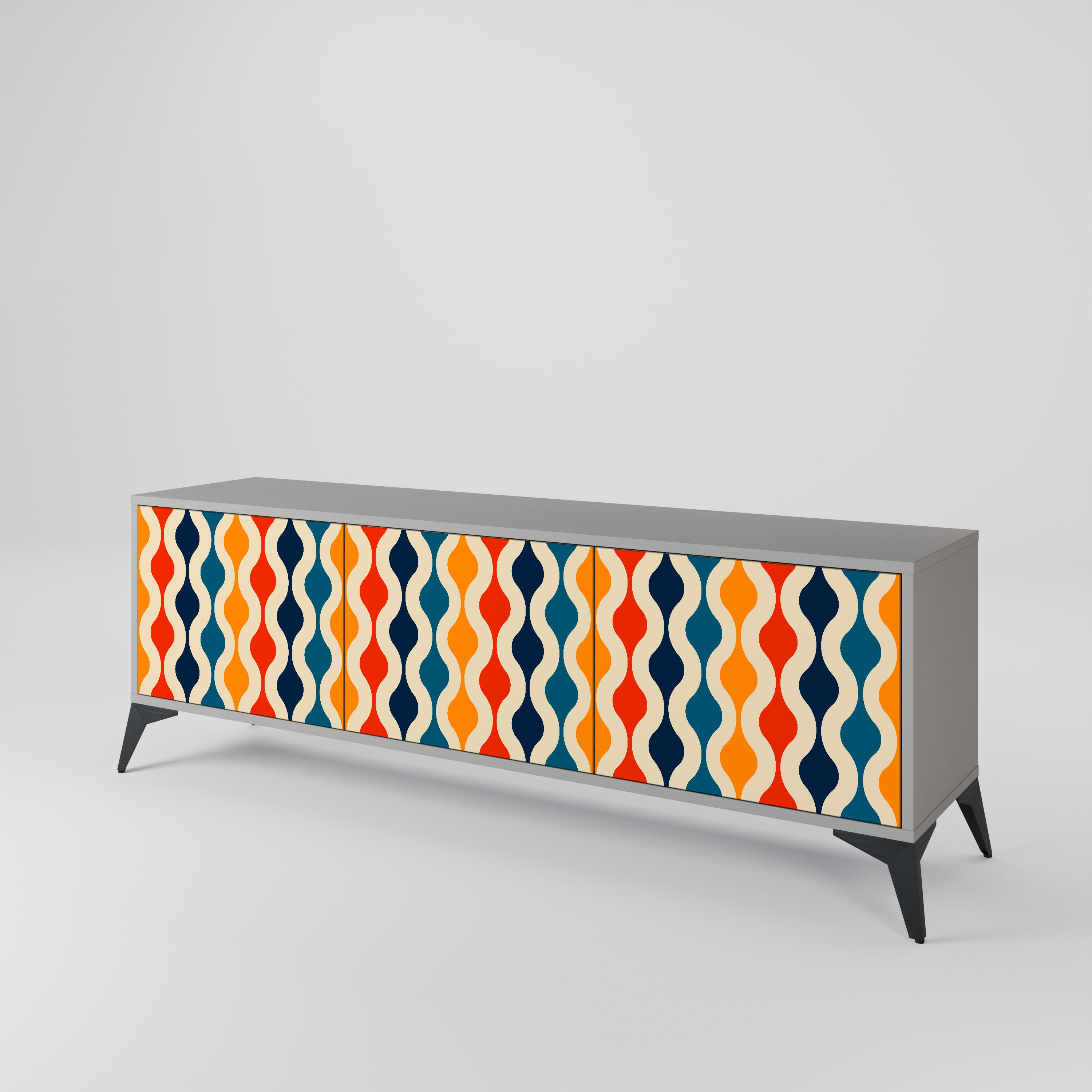 COLORFUL NOSTALGIA 3-Door TV Stand in Grey Finish