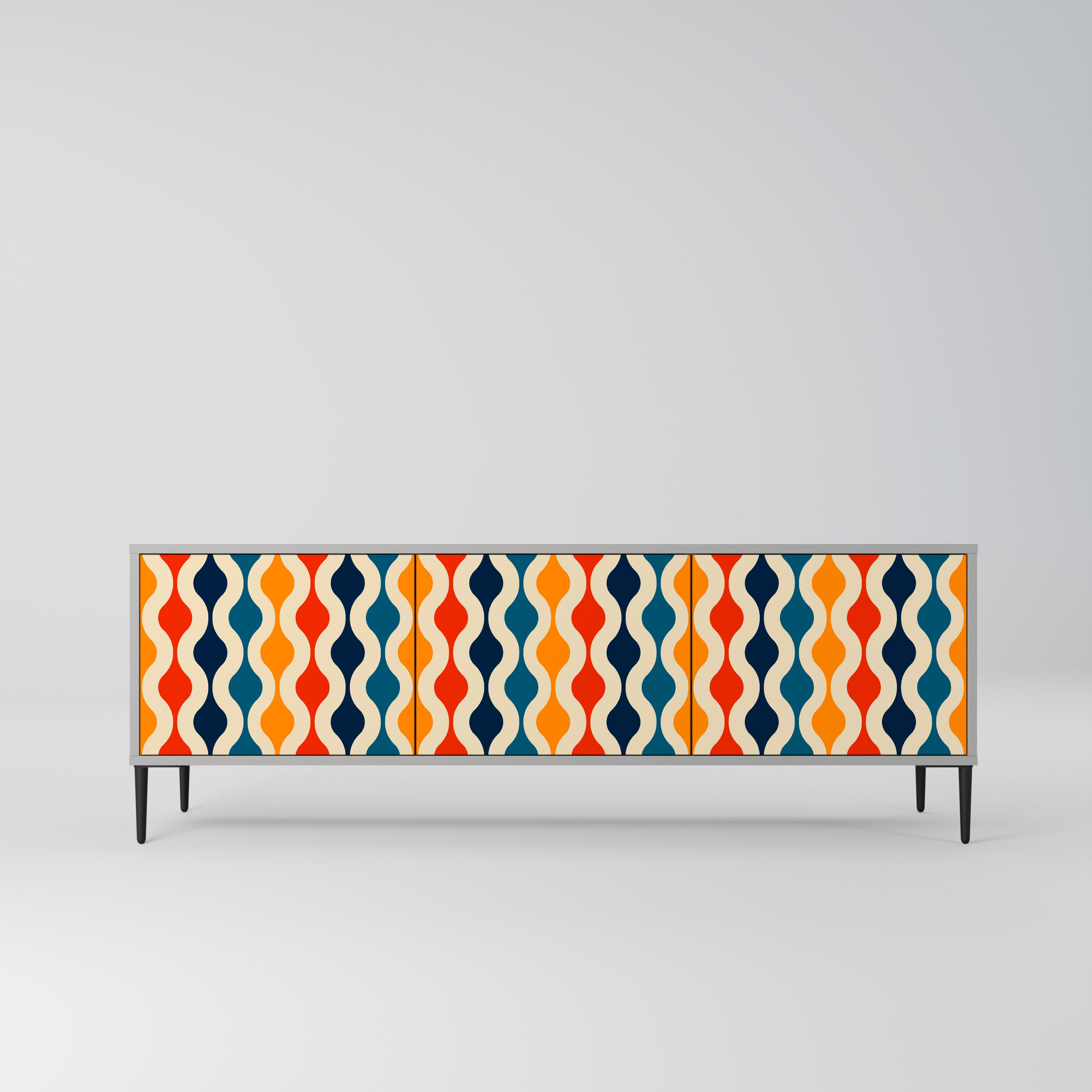 COLORFUL NOSTALGIA 3-Door TV Stand in Grey Finish