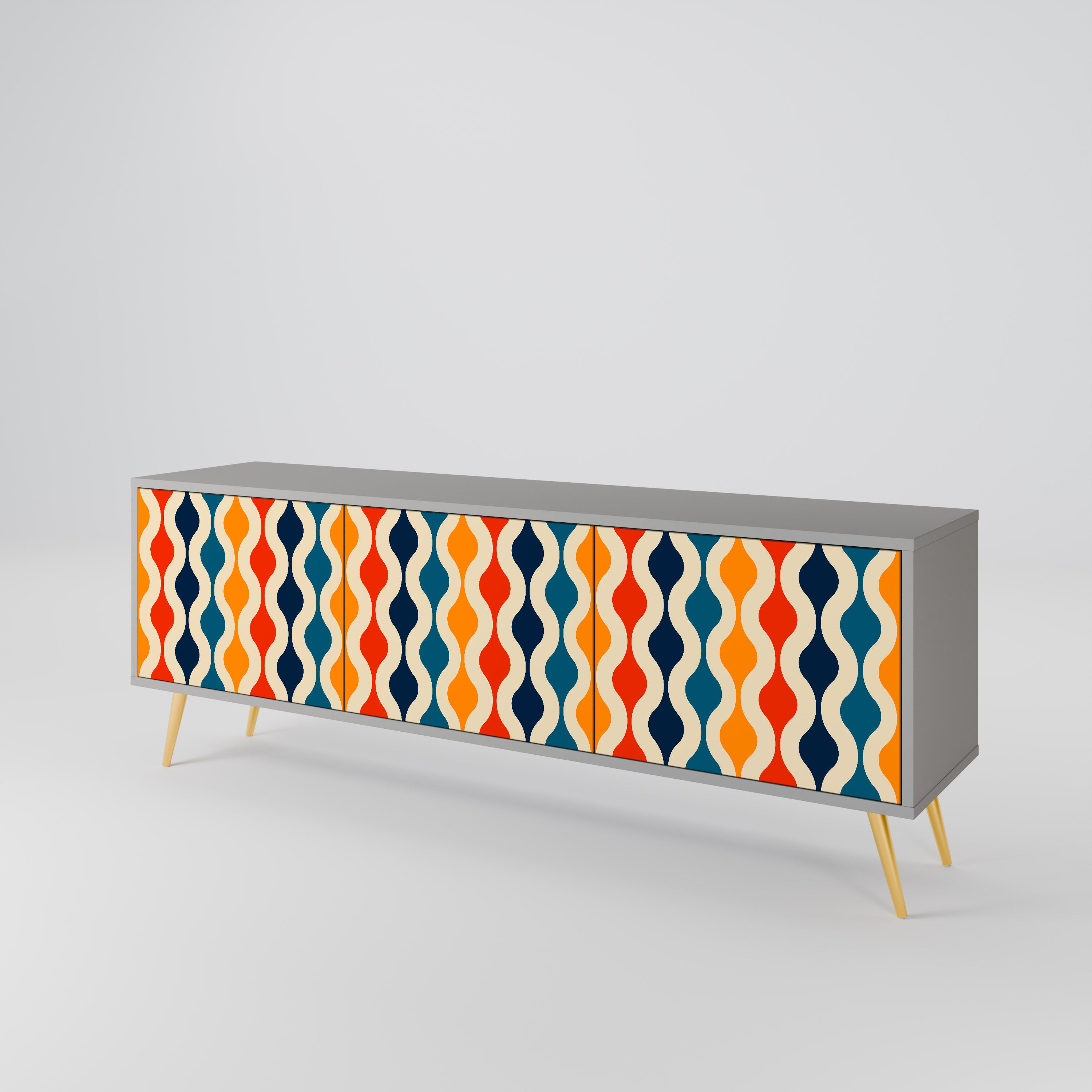 COLORFUL NOSTALGIA 3-Door TV Stand in Grey Finish