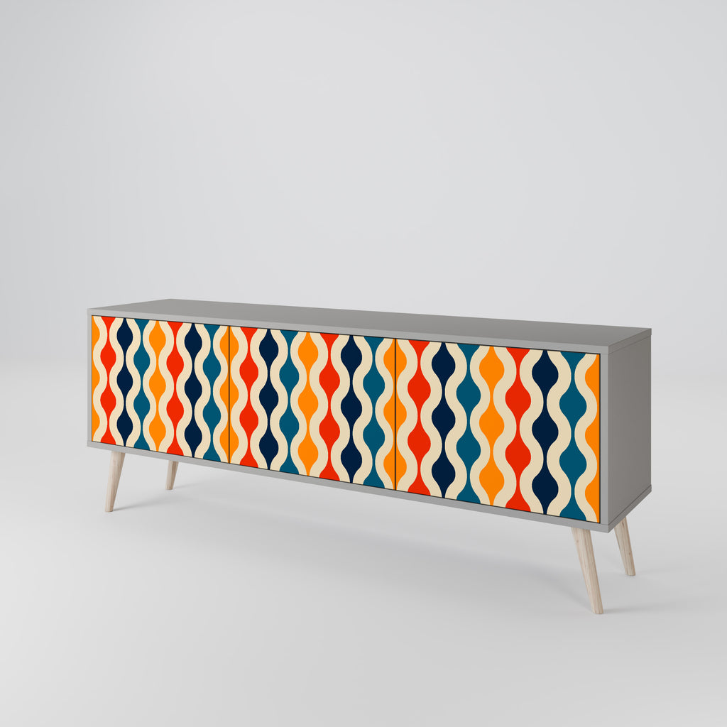 Mueble de TV de 3 puertas con acabado gris y NOSTALGIA COLORIDA