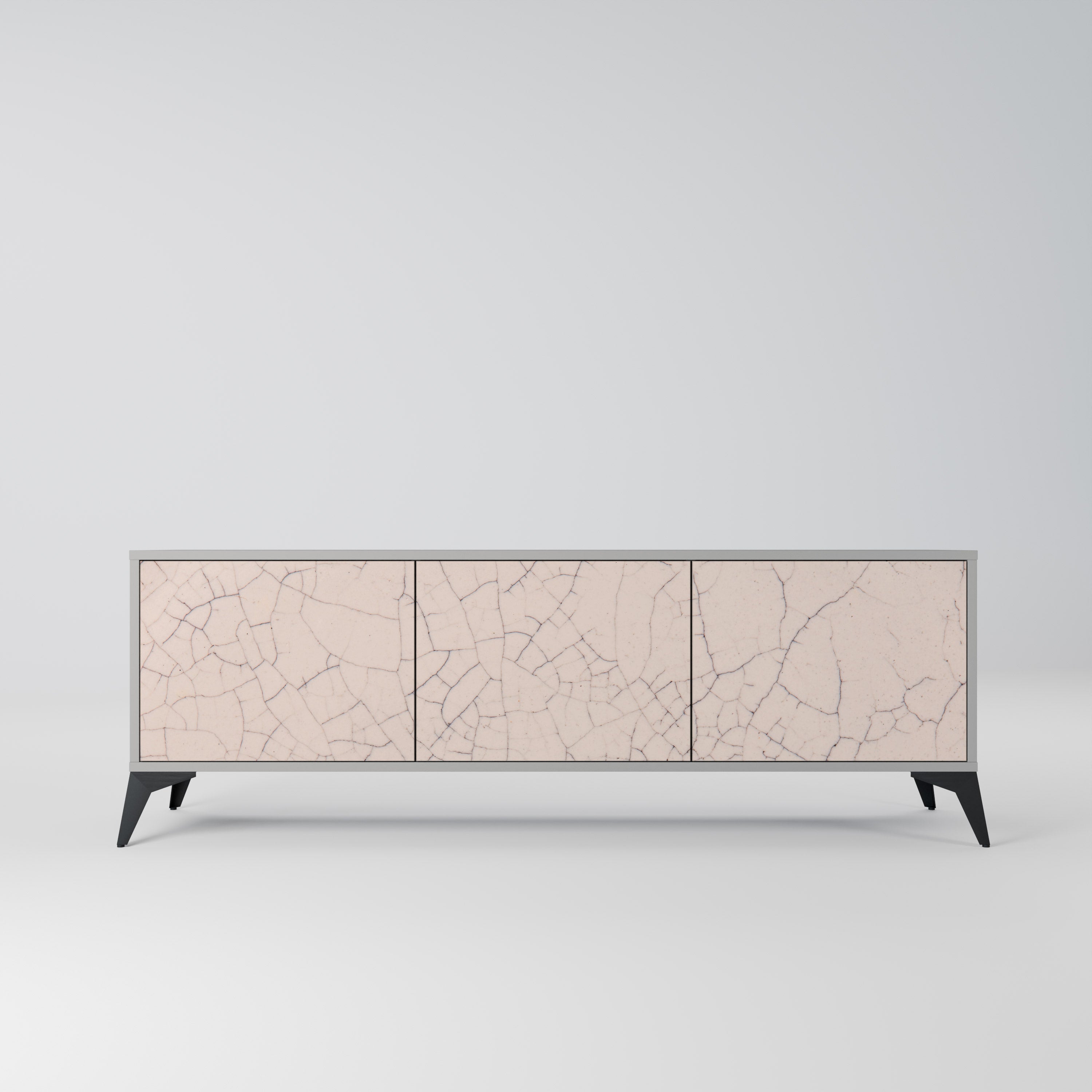 CERAMIC TEXTURE 3-Door TV Stand in Grey Finish