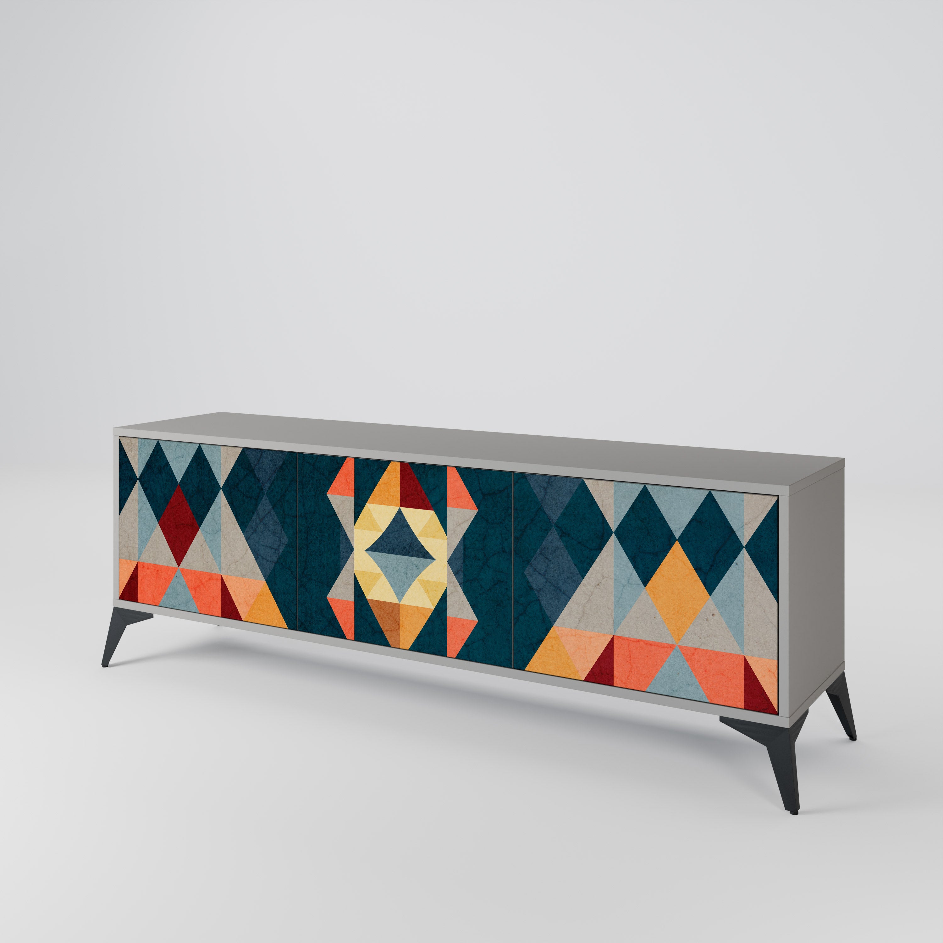 CRACKED ILLUSION 3-Door TV Stand in Grey Finish