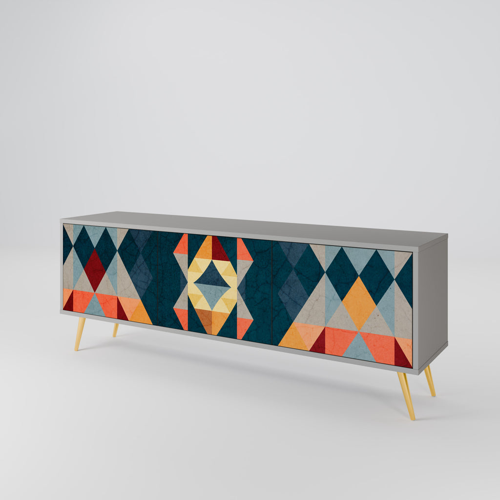 CRACKED ILLUSION 3-Door TV Stand in Grey Finish
