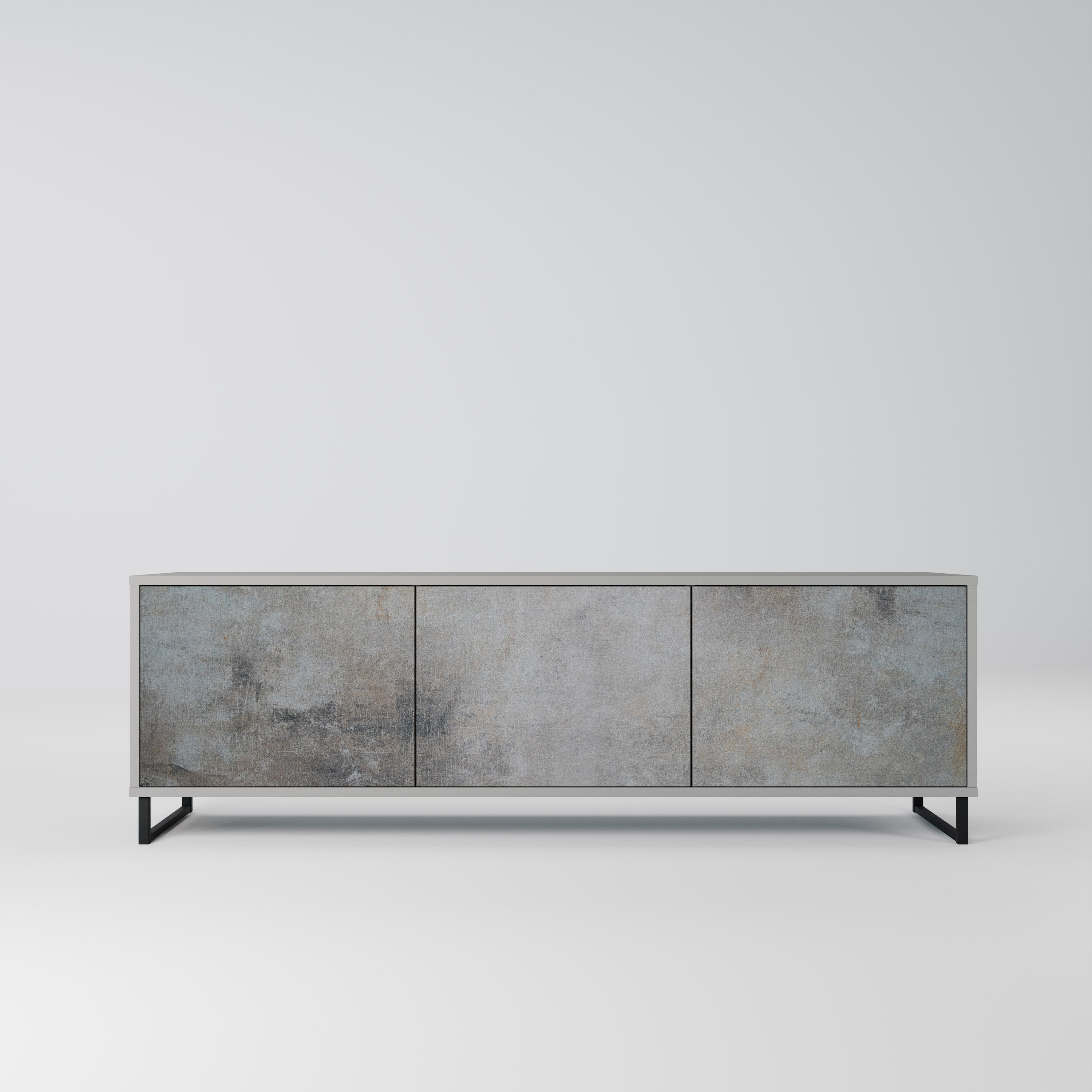 CONCRETE WALL 3-Door TV Stand in Grey Finish