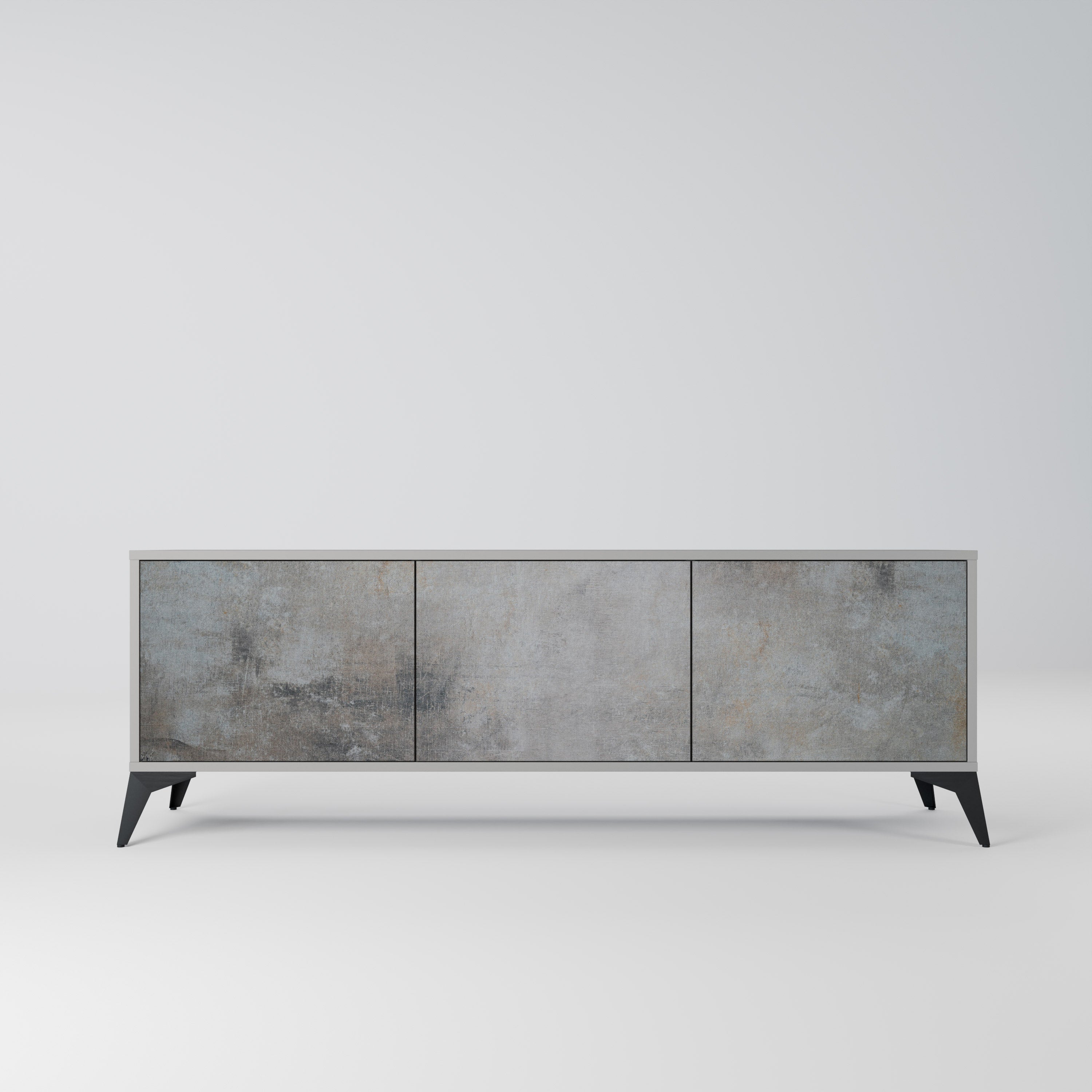 CONCRETE WALL 3-Door TV Stand in Grey Finish