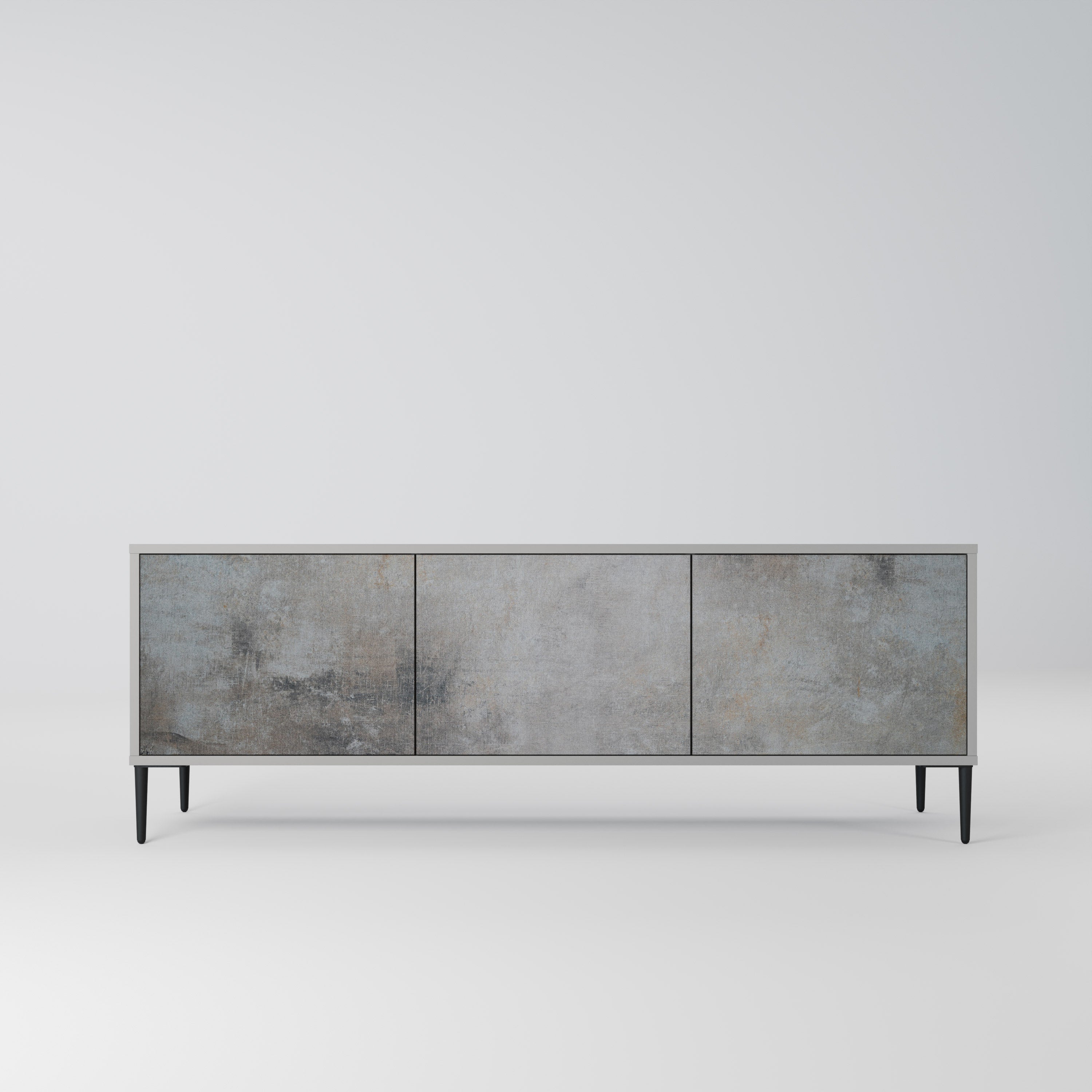 CONCRETE WALL 3-Door TV Stand in Grey Finish