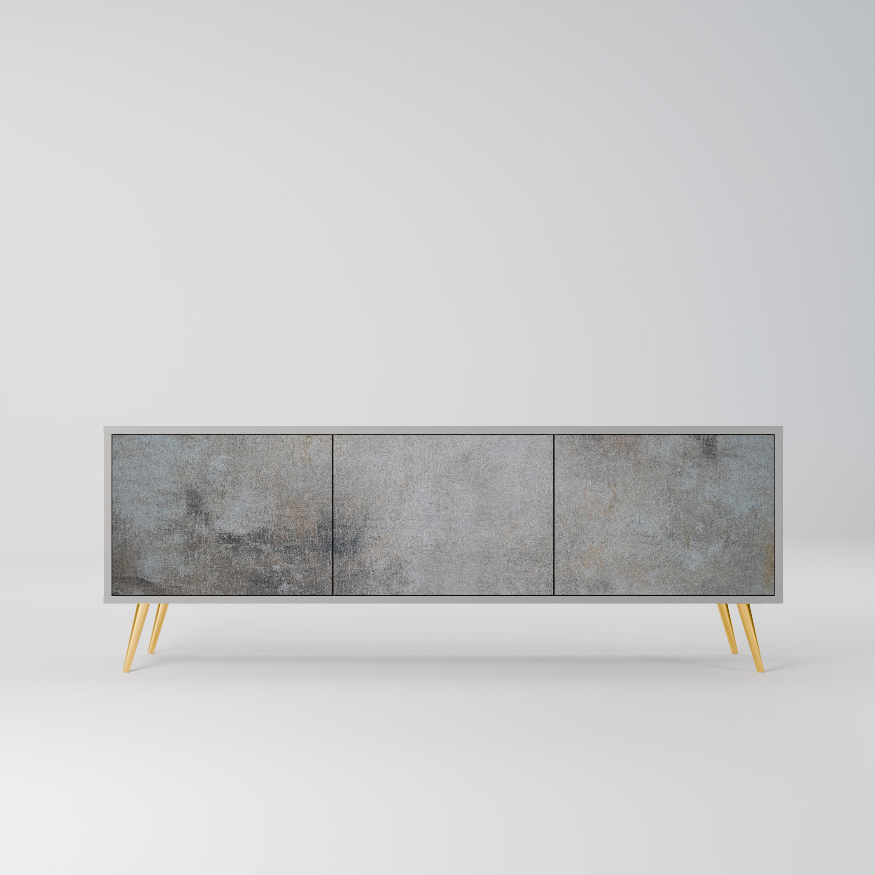 CONCRETE WALL 3-Door TV Stand in Grey Finish