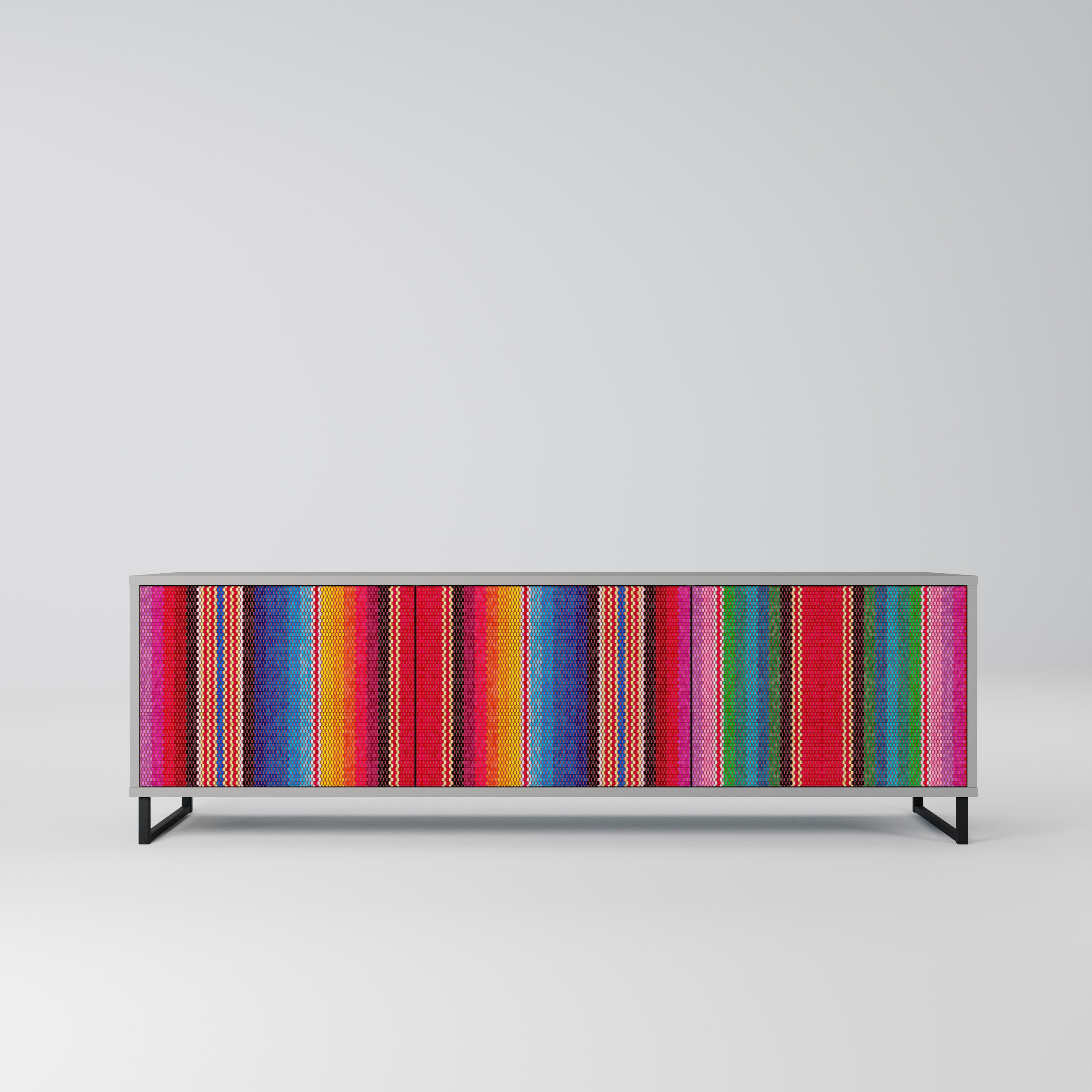 ETHNIC MEXICAN 3-Door TV Stand in Grey Finish