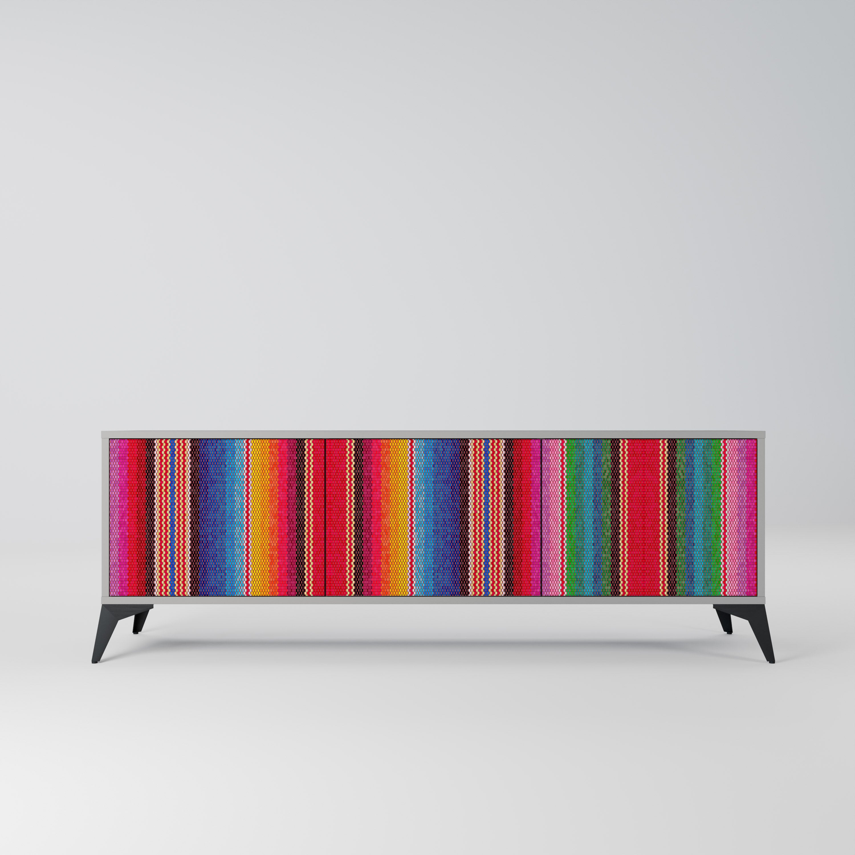 ETHNIC MEXICAN 3-Door TV Stand in Grey Finish