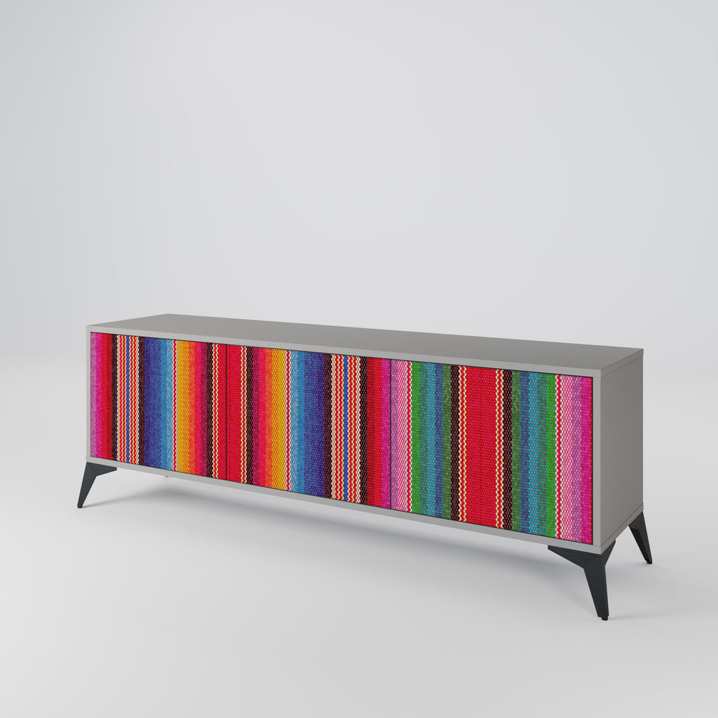 ETHNIC MEXICAN 3-Door TV Stand in Grey Finish