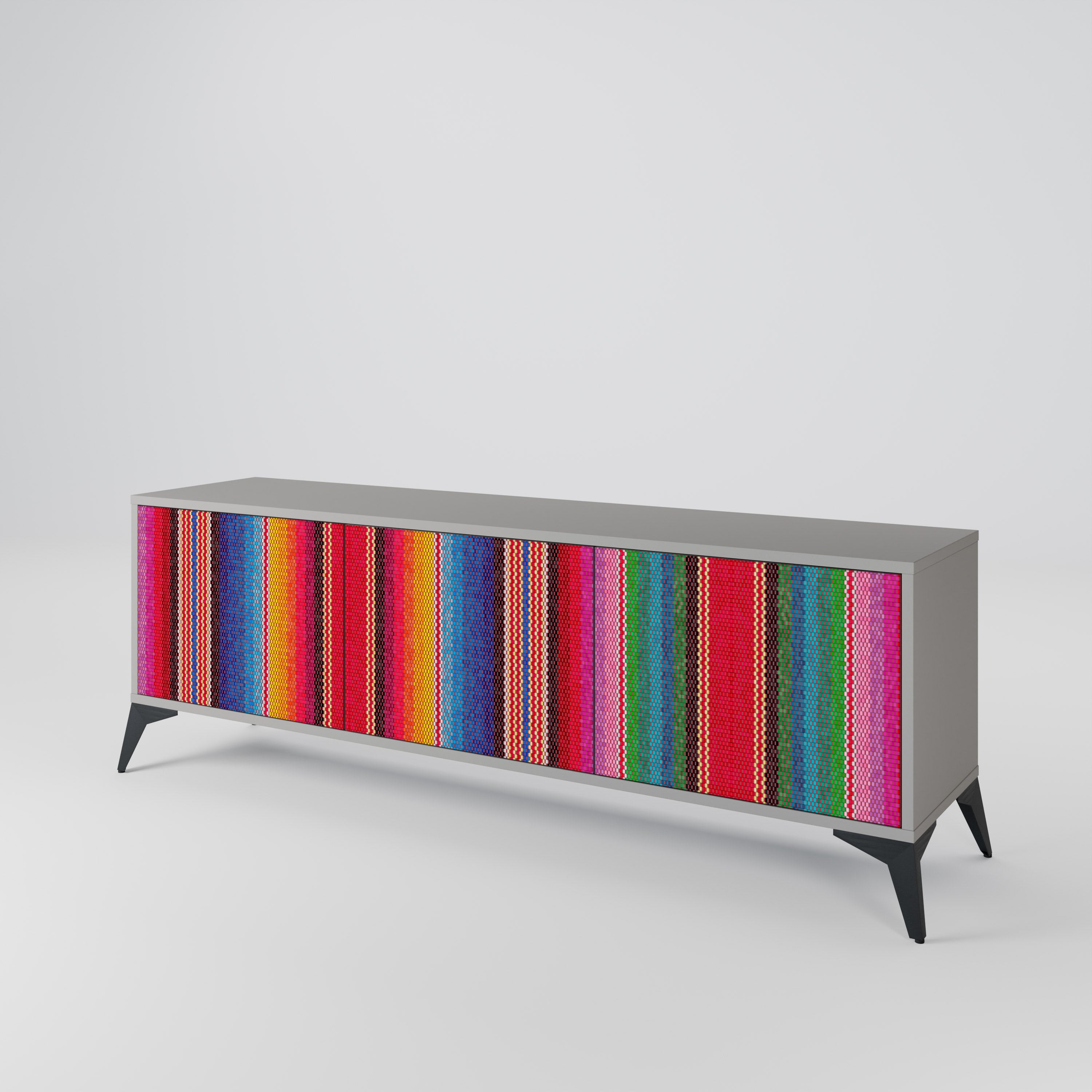 ETHNIC MEXICAN 3-Door TV Stand in Grey Finish