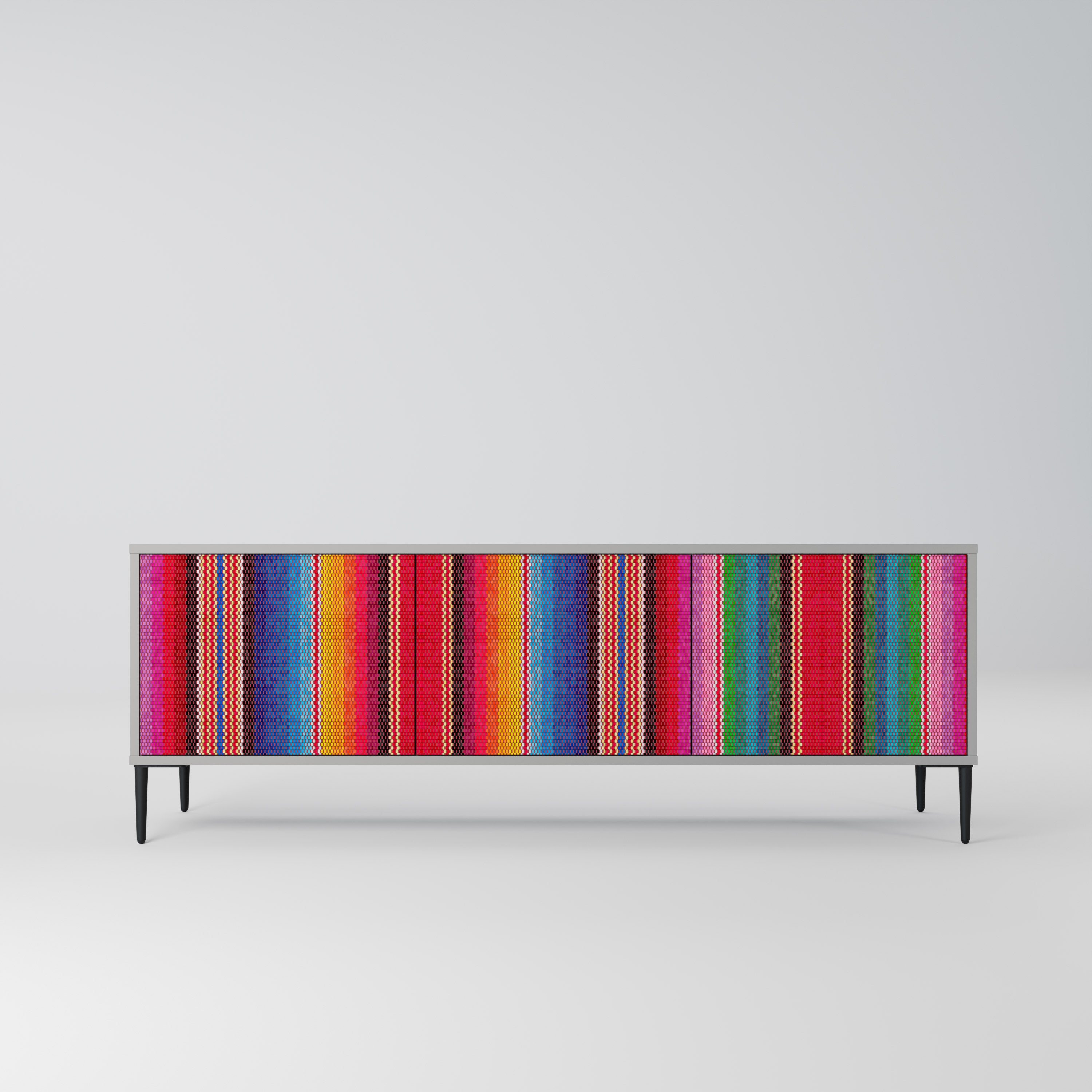 ETHNIC MEXICAN 3-Door TV Stand in Grey Finish