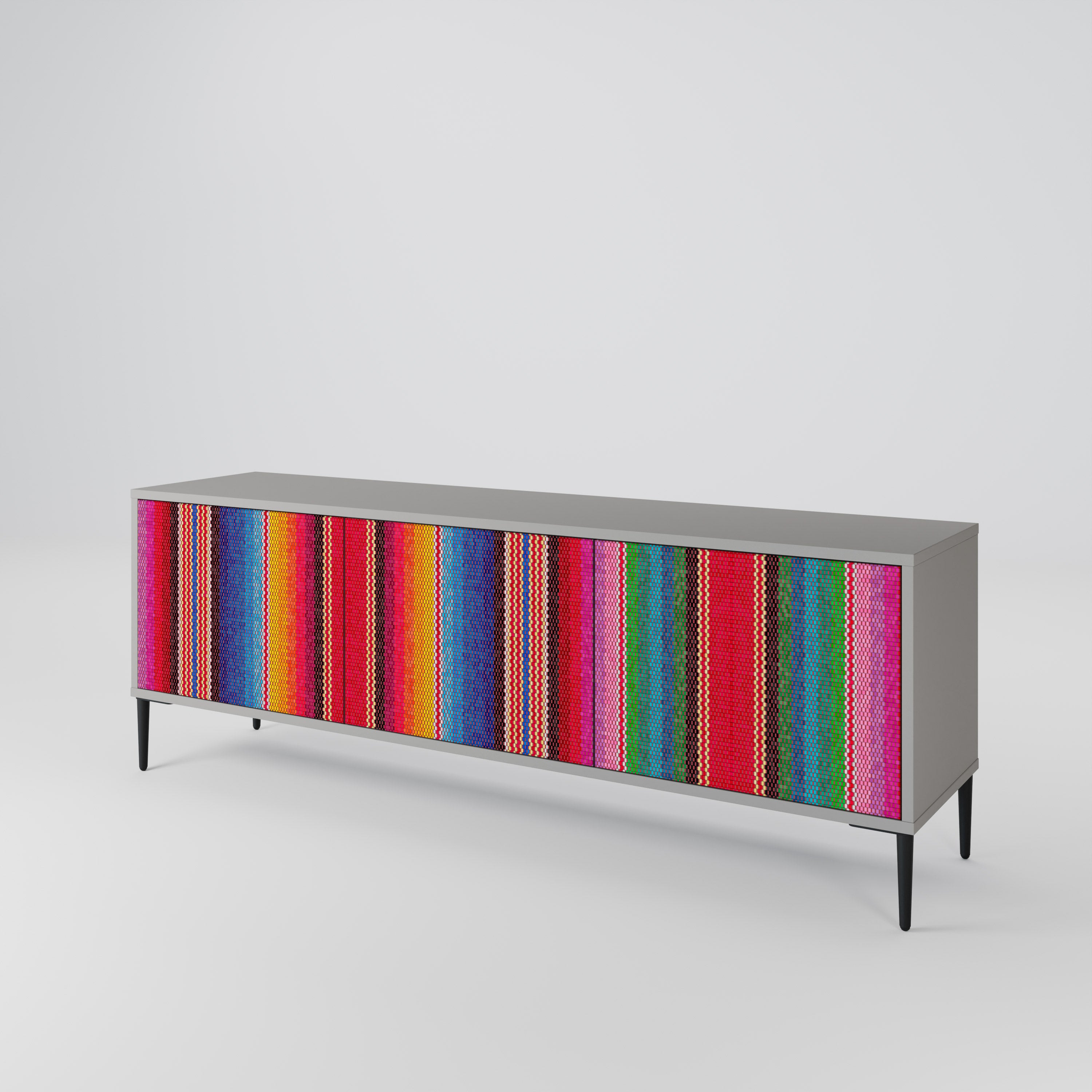 ETHNIC MEXICAN 3-Door TV Stand in Grey Finish