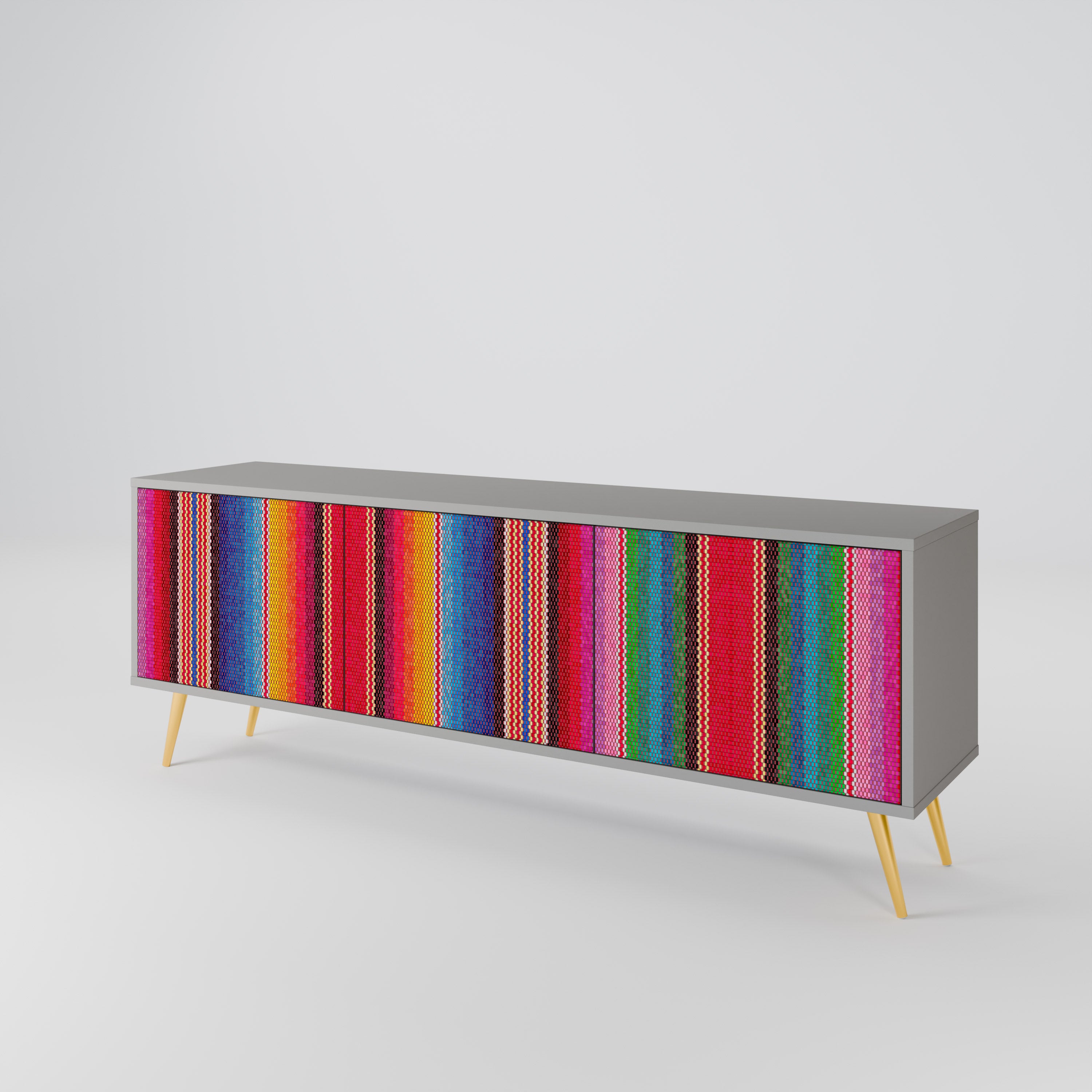 ETHNIC MEXICAN 3-Door TV Stand in Grey Finish