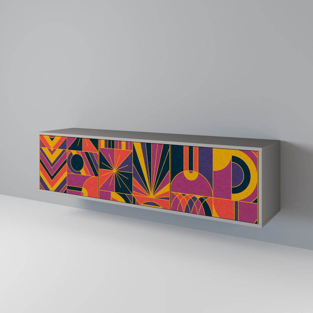 Mueble de TV de 3 puertas ELECTRIC PATTERNS en acabado gris