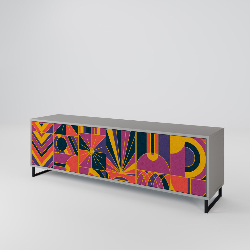 Mueble de TV de 3 puertas ELECTRIC PATTERNS en acabado gris