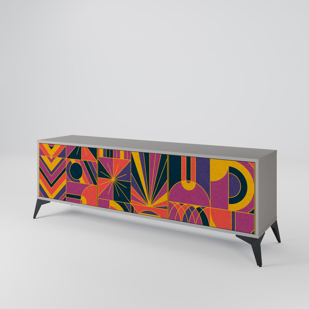Mueble de TV de 3 puertas ELECTRIC PATTERNS en acabado gris