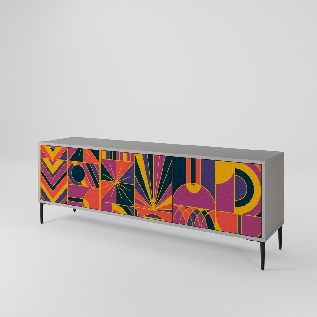 Mueble de TV de 3 puertas ELECTRIC PATTERNS en acabado gris