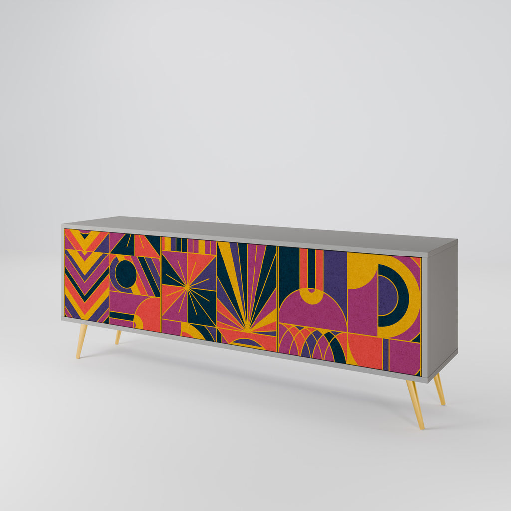 Mueble de TV de 3 puertas ELECTRIC PATTERNS en acabado gris