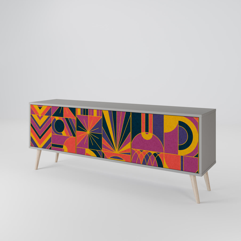 Mueble de TV de 3 puertas ELECTRIC PATTERNS en acabado gris