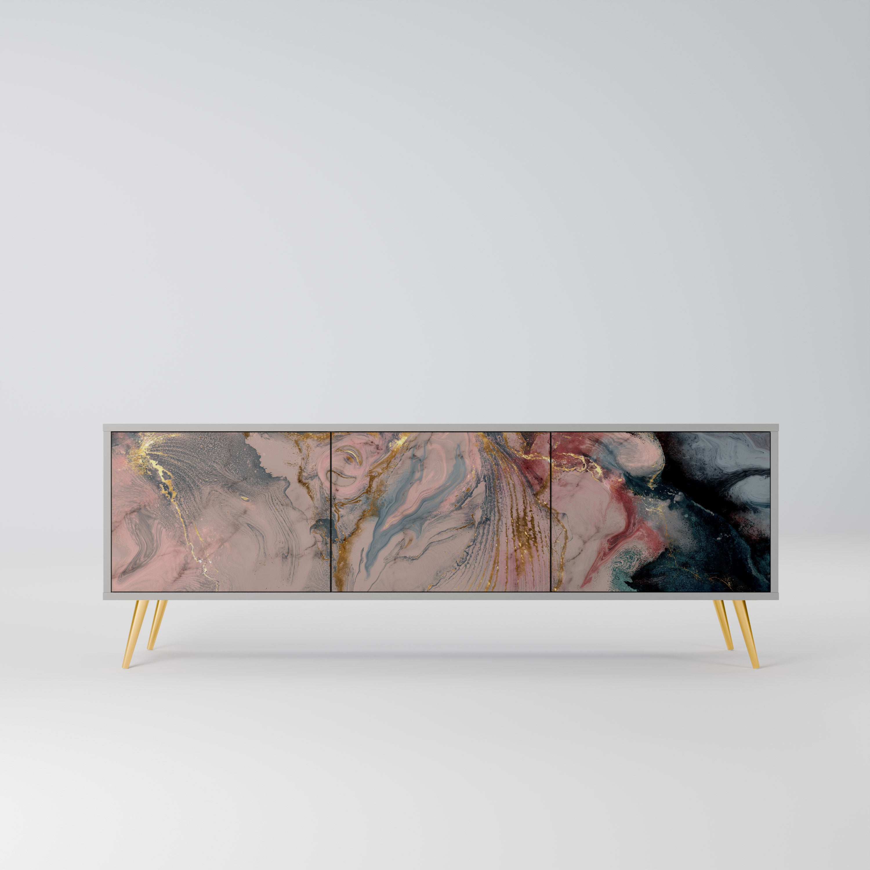 GILDED SWIRLS 3-Door TV Stand in Grey Finish
