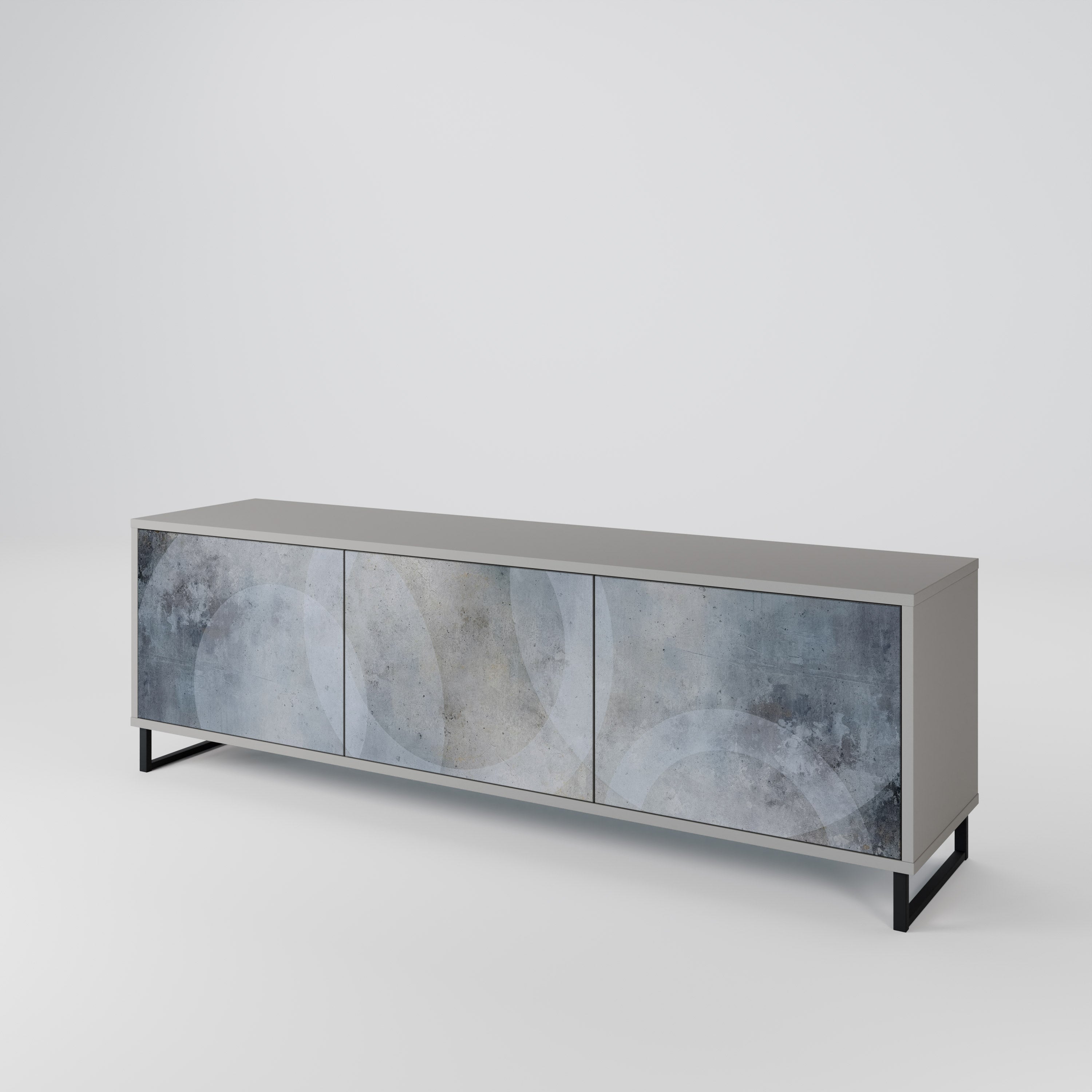 MUTED ARC 3-Door TV Stand in Grey Finish