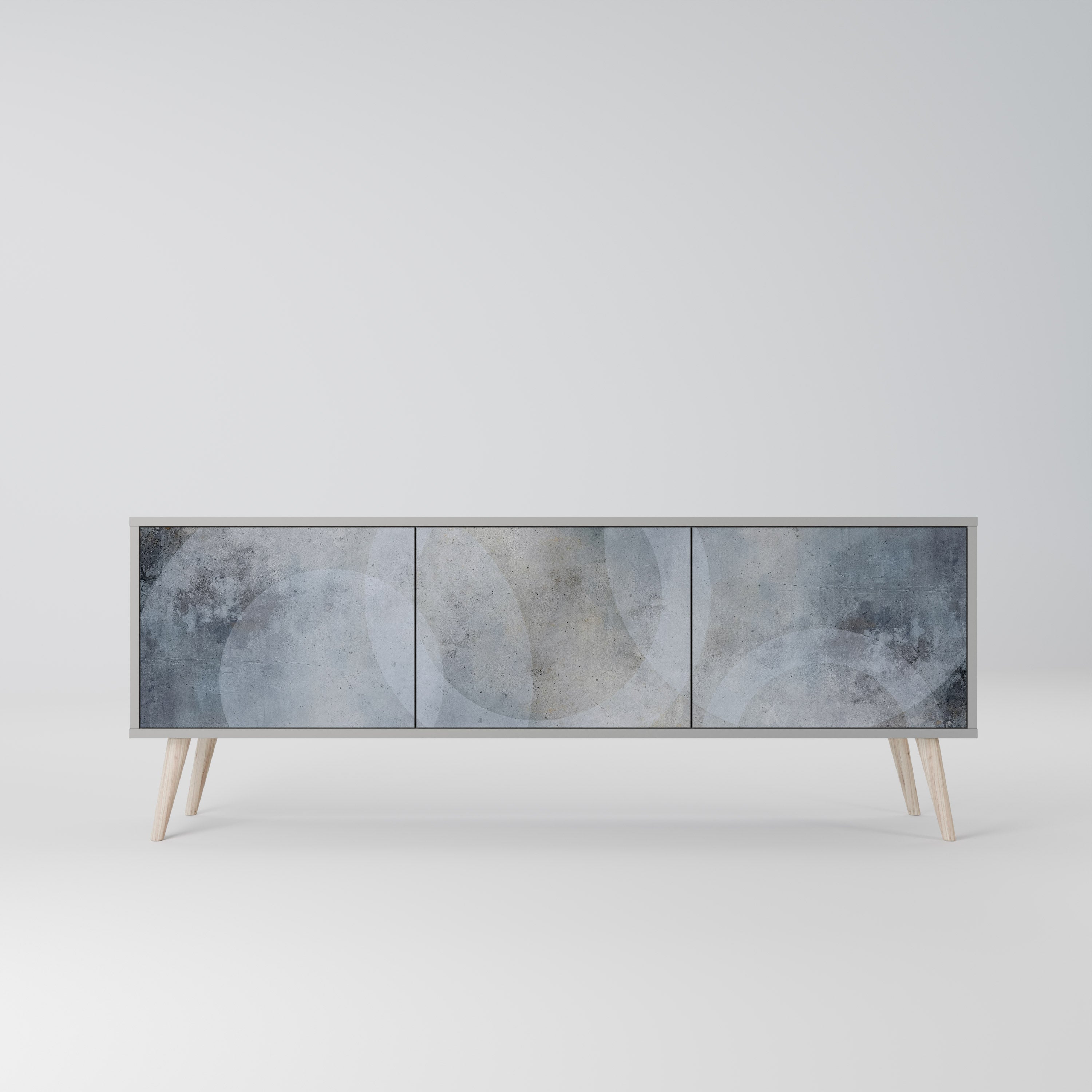 MUTED ARC 3-Door TV Stand in Grey Finish