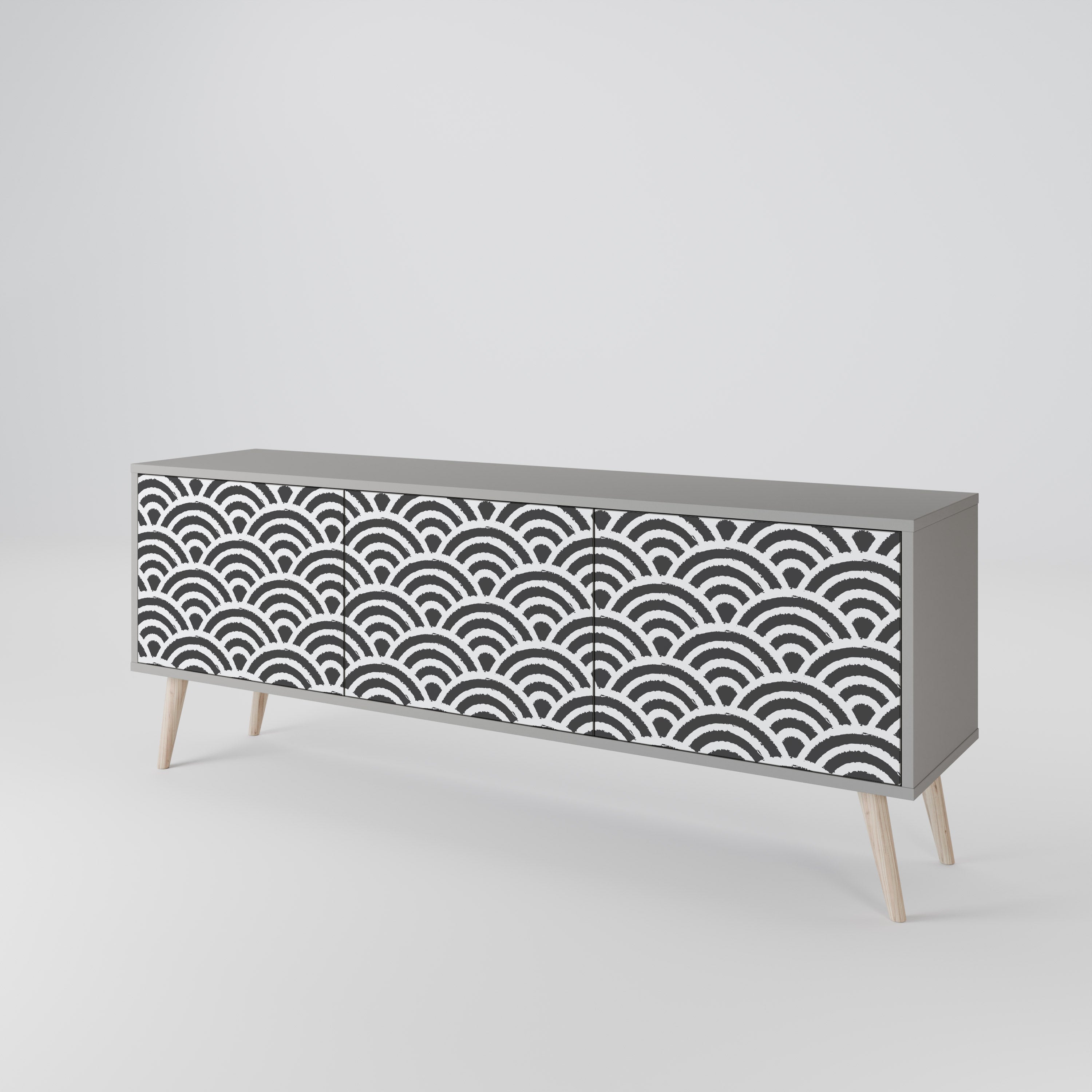 GLOOMY HOST 3-Door TV Stand in Grey Finish