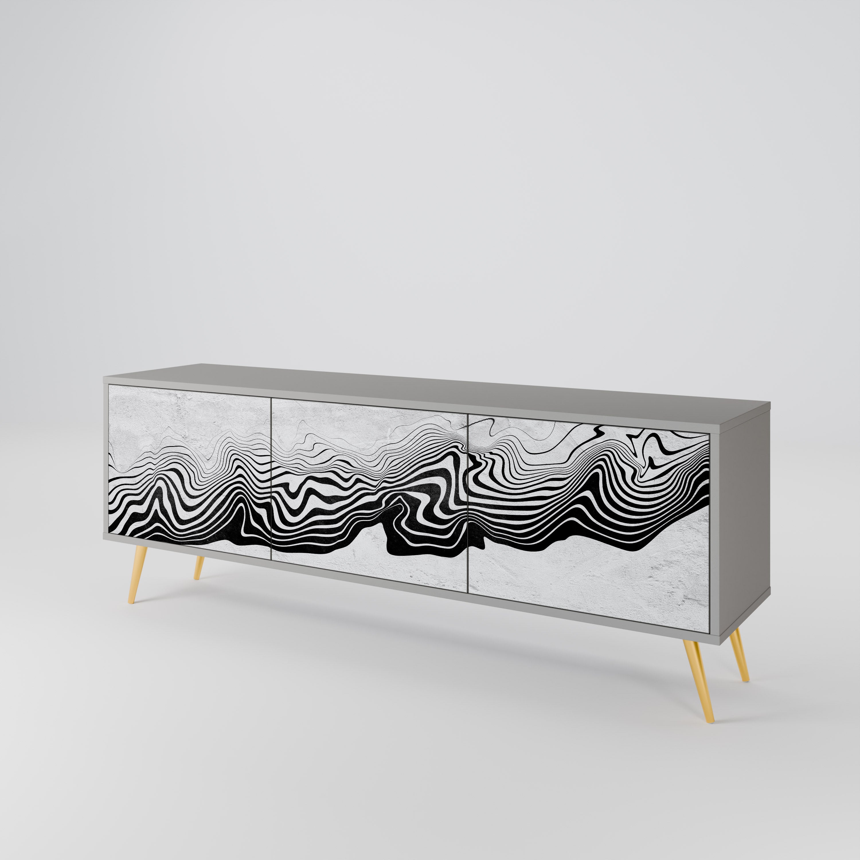 MONOCHROME MIRAGE 3-Door TV Stand in Grey Finish