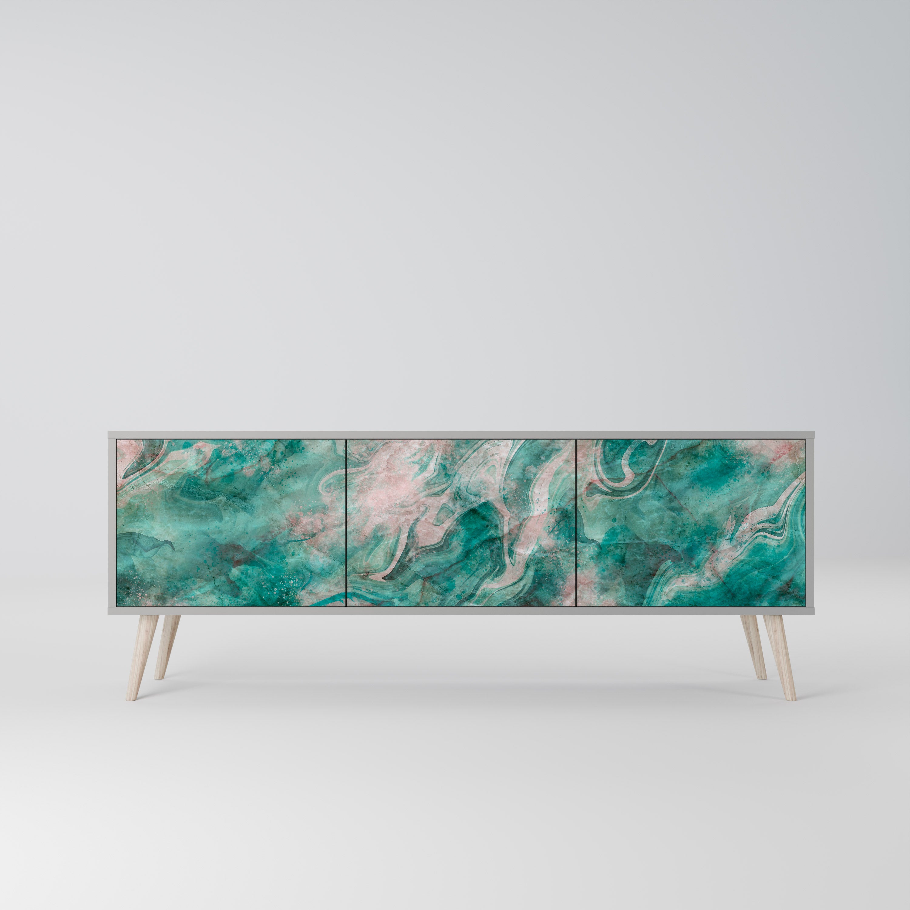 ABSTRACT ALCHEMY 3-Door TV Stand in Grey Finish