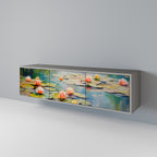 BLOOMING WATERS Mueble de TV de 3 Puertas en Acabado Gris