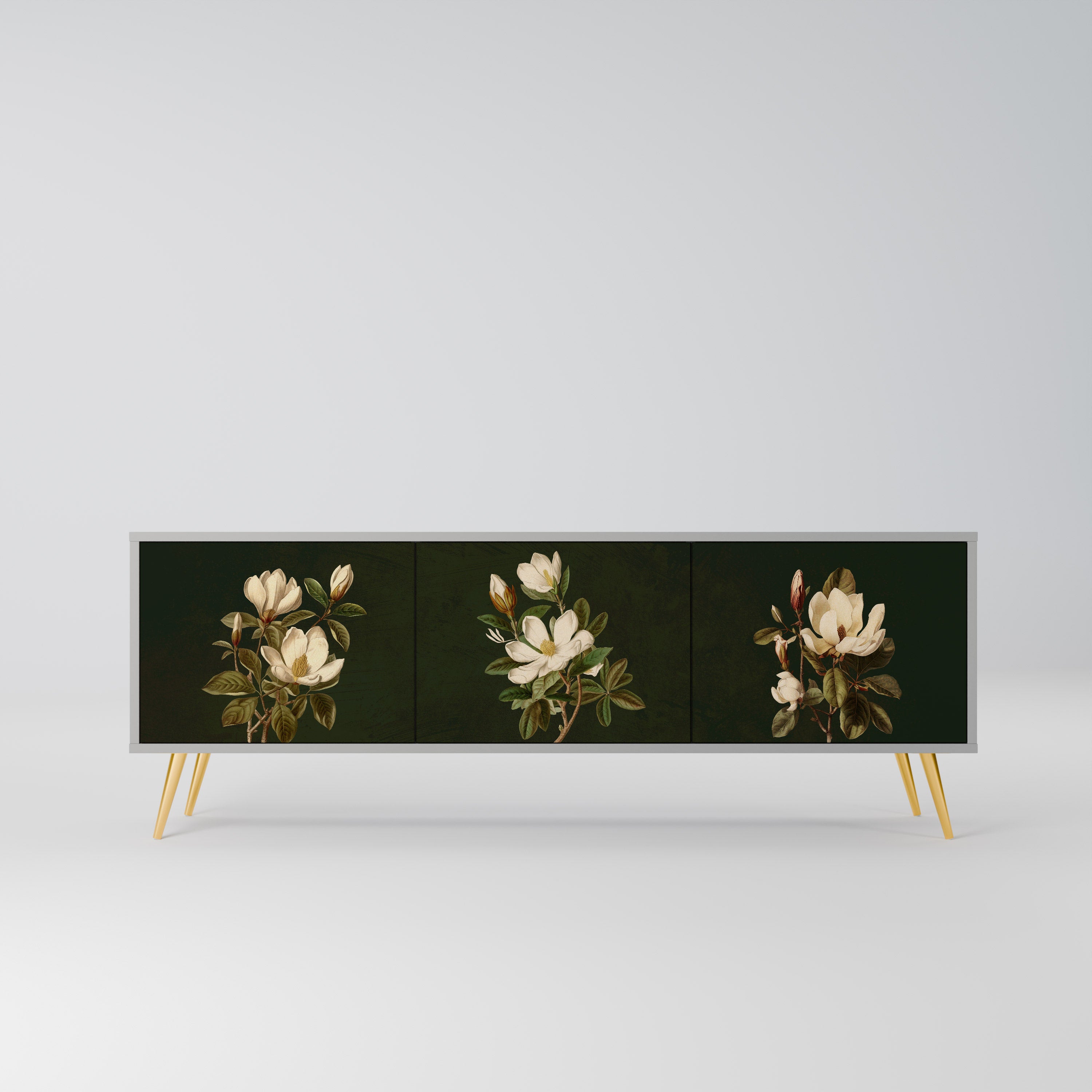 FLORAL NOIR 3-Door TV Stand in Grey Finish