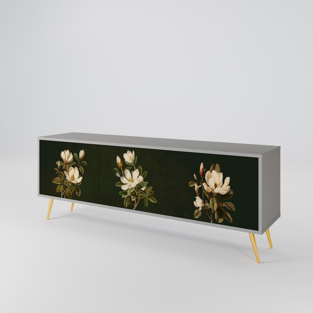 FLORAL NOIR 3-Door TV Stand in Grey Finish