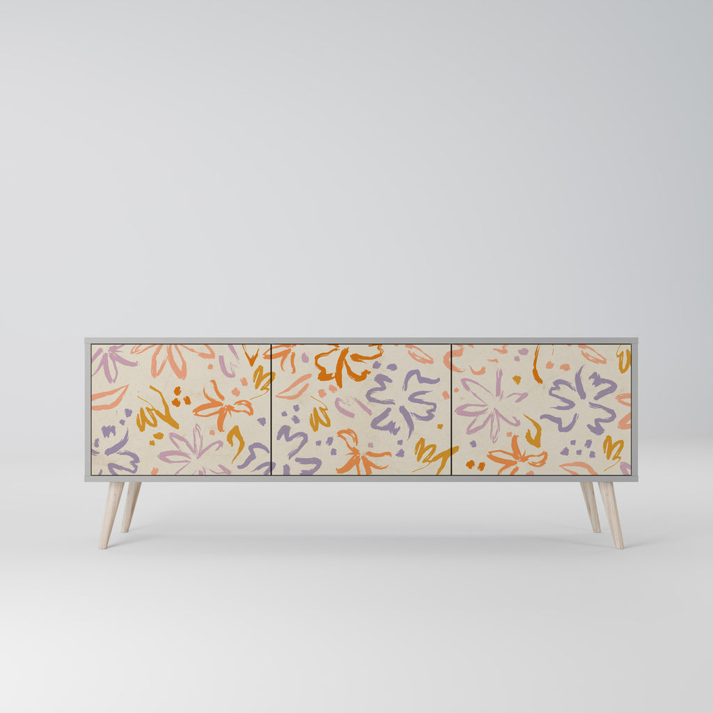 SPRING WHIMSY 3-Door TV Stand in Grey Finish