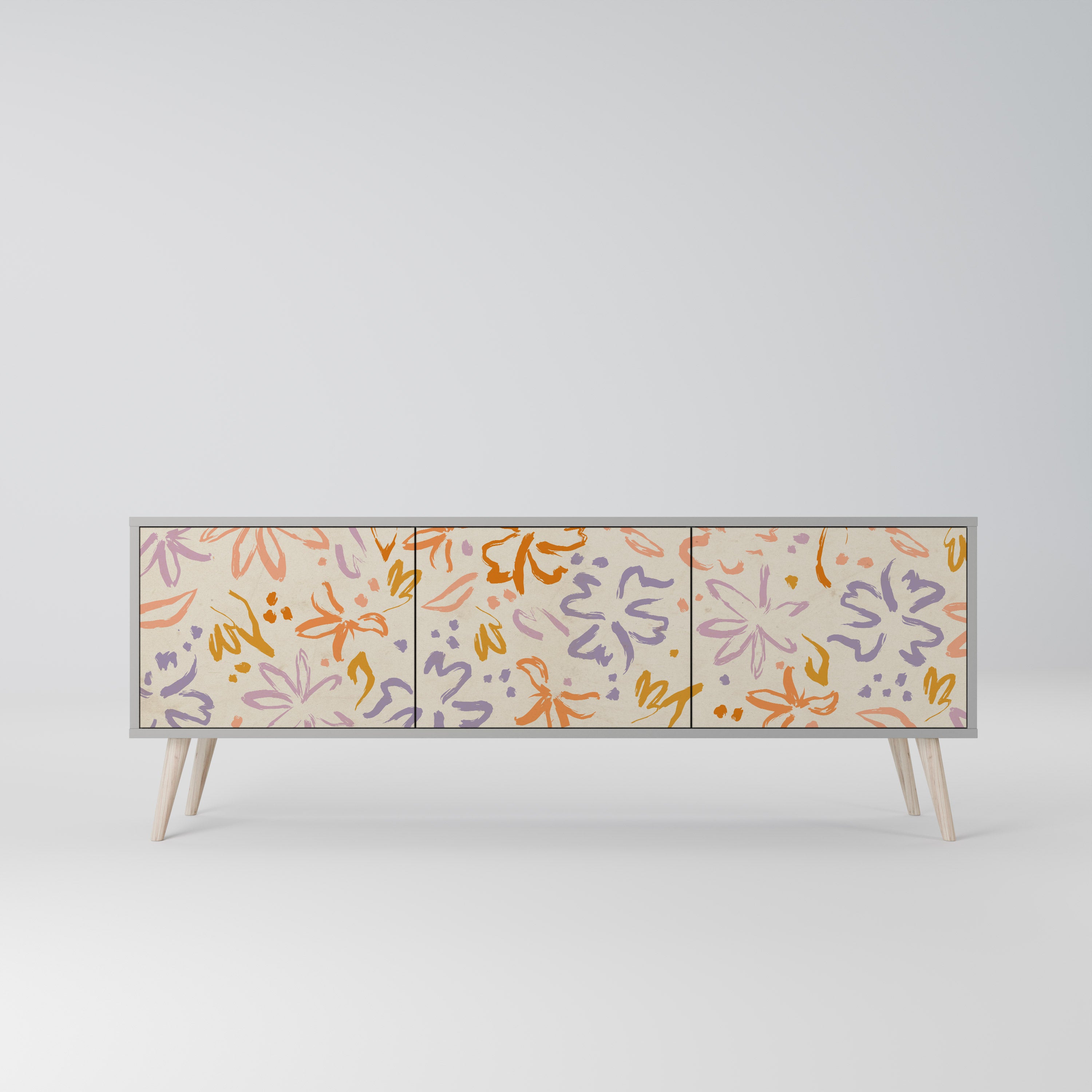 SPRING WHIMSY 3-Door TV Stand in Grey Finish