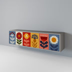 SCANDIC FLOWERET 3-Door TV Stand in Grey Finish