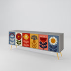 SCANDIC FLOWERET 3-Door TV Stand in Grey Finish