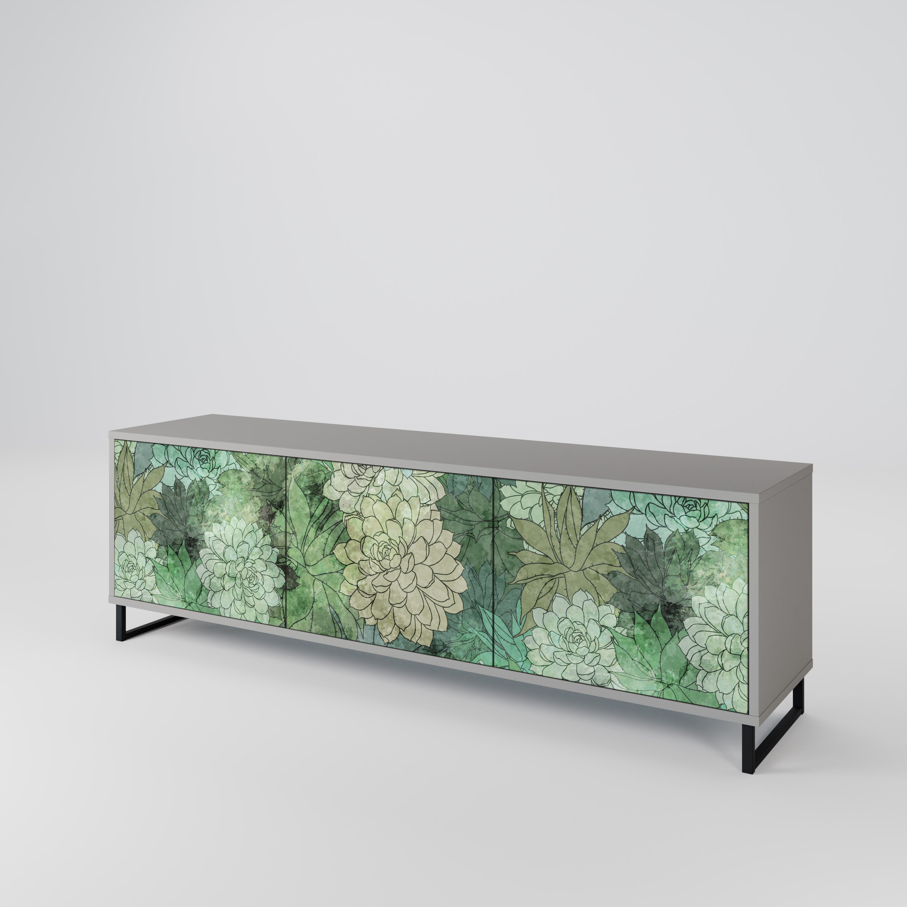 SUCCULENT CLUSTER 3-Door TV Stand in Grey Finish