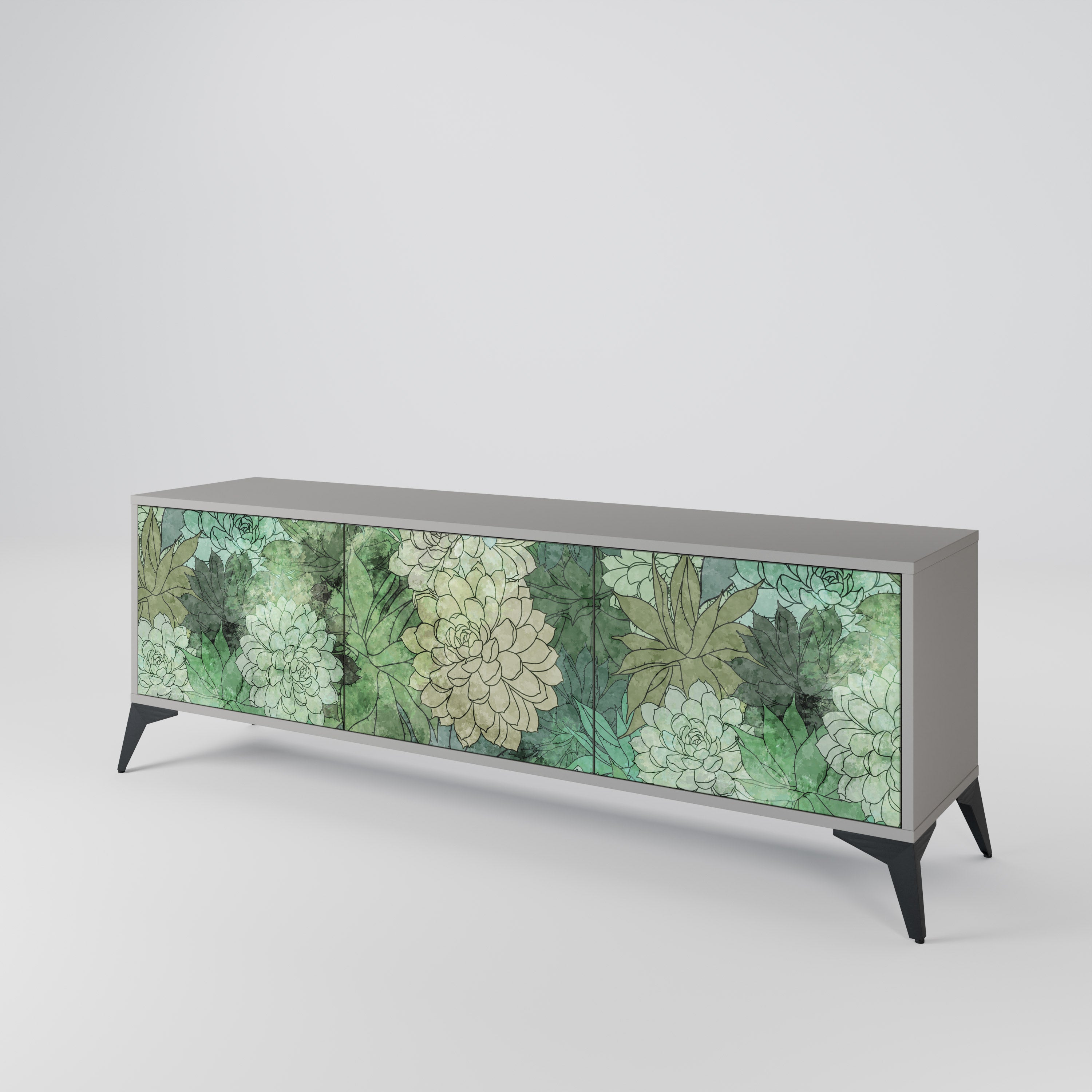 SUCCULENT CLUSTER 3-Door TV Stand in Grey Finish