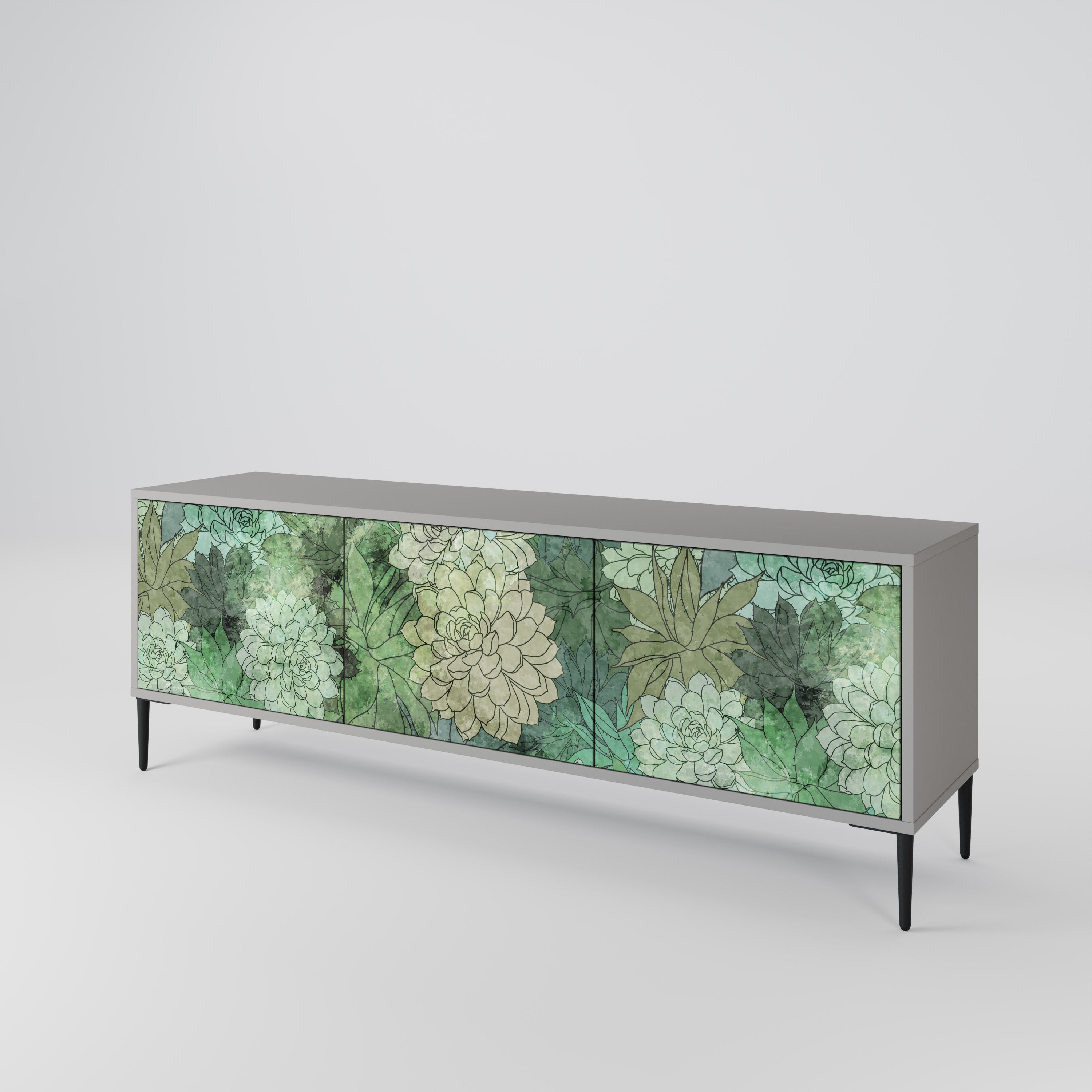 SUCCULENT CLUSTER 3-Door TV Stand in Grey Finish