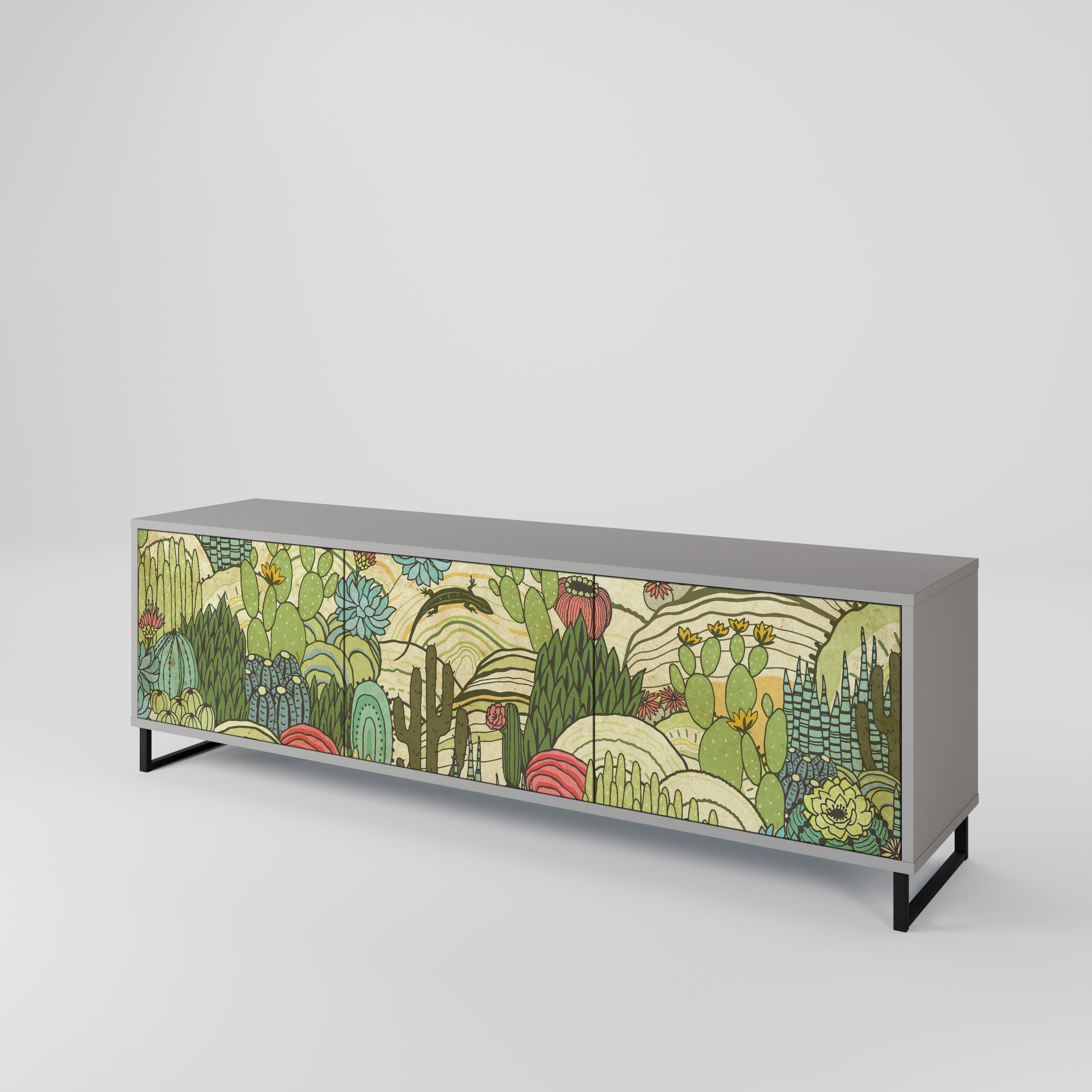 SUCCULENTS KALEIDOSCOPE 3-Door TV Stand in Grey Finish