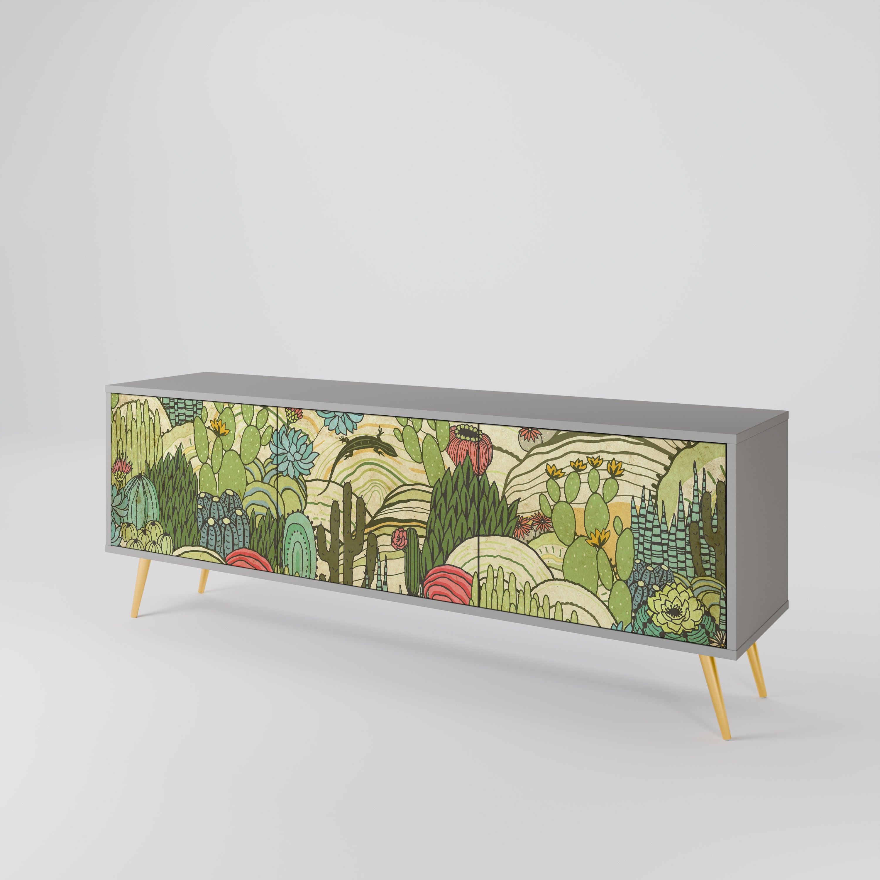SUCCULENTS KALEIDOSCOPE 3-Door TV Stand in Grey Finish